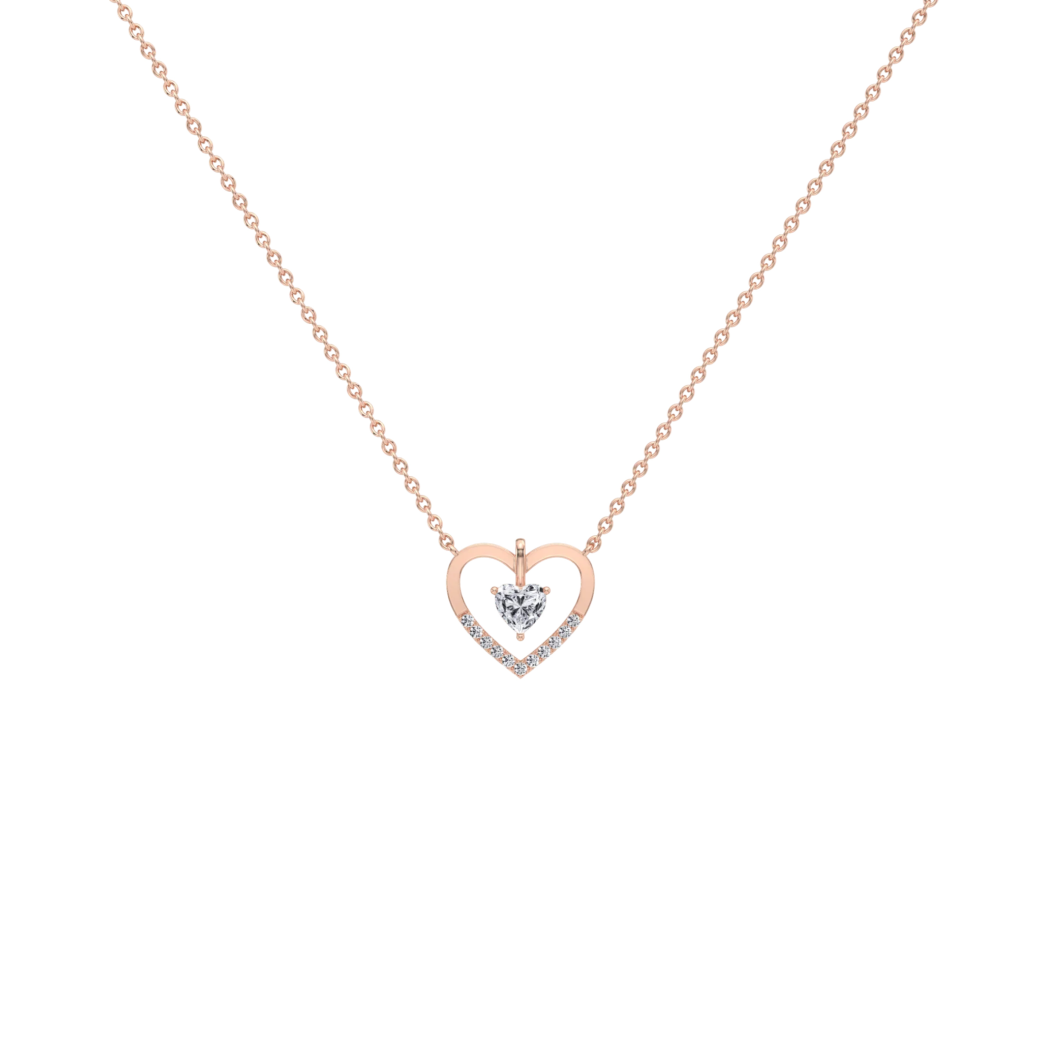 0.18CTW Lab Grown Diamond Heart Necklace In 14K Solid Gold/Platinum - Image 16