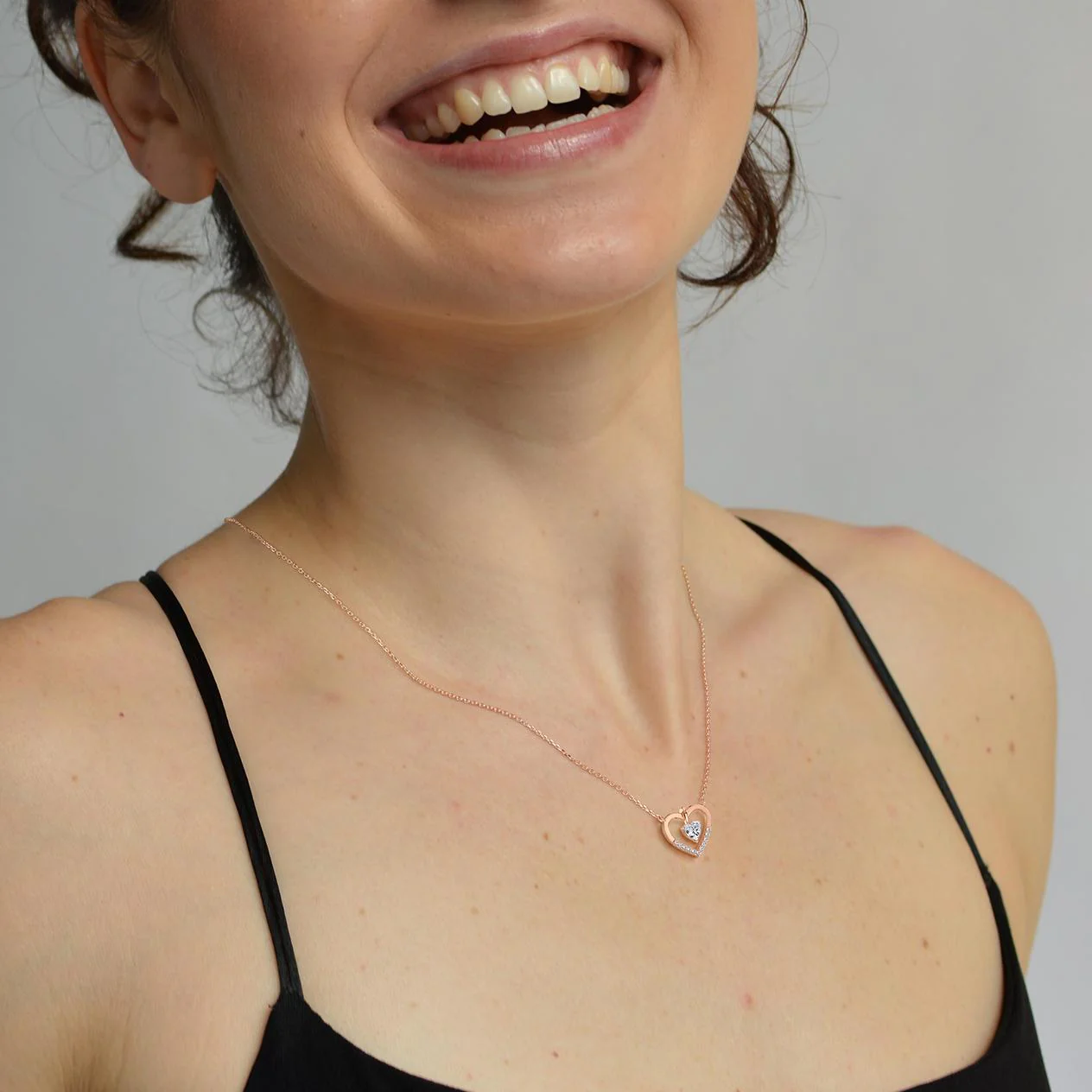 0.18CTW Lab Grown Diamond Heart Necklace In 14K Solid Gold/Platinum - Image 18