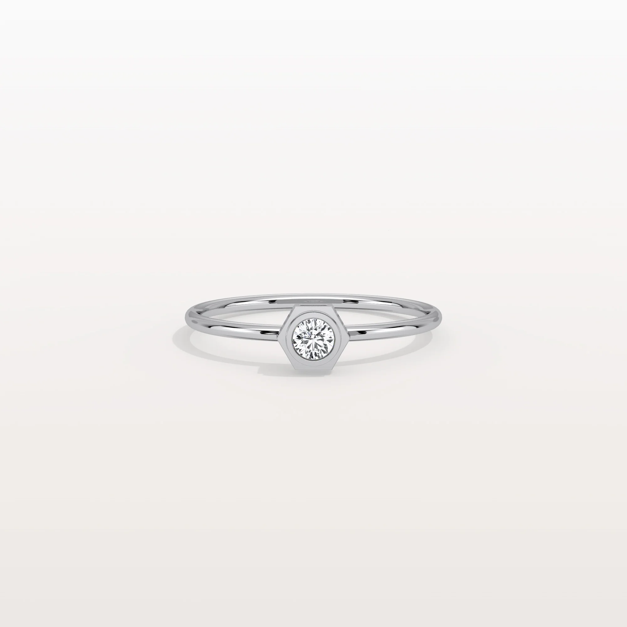 0.1CT Hexagon Bezel Solitaire Round Lab Diamond Ring - Image 10