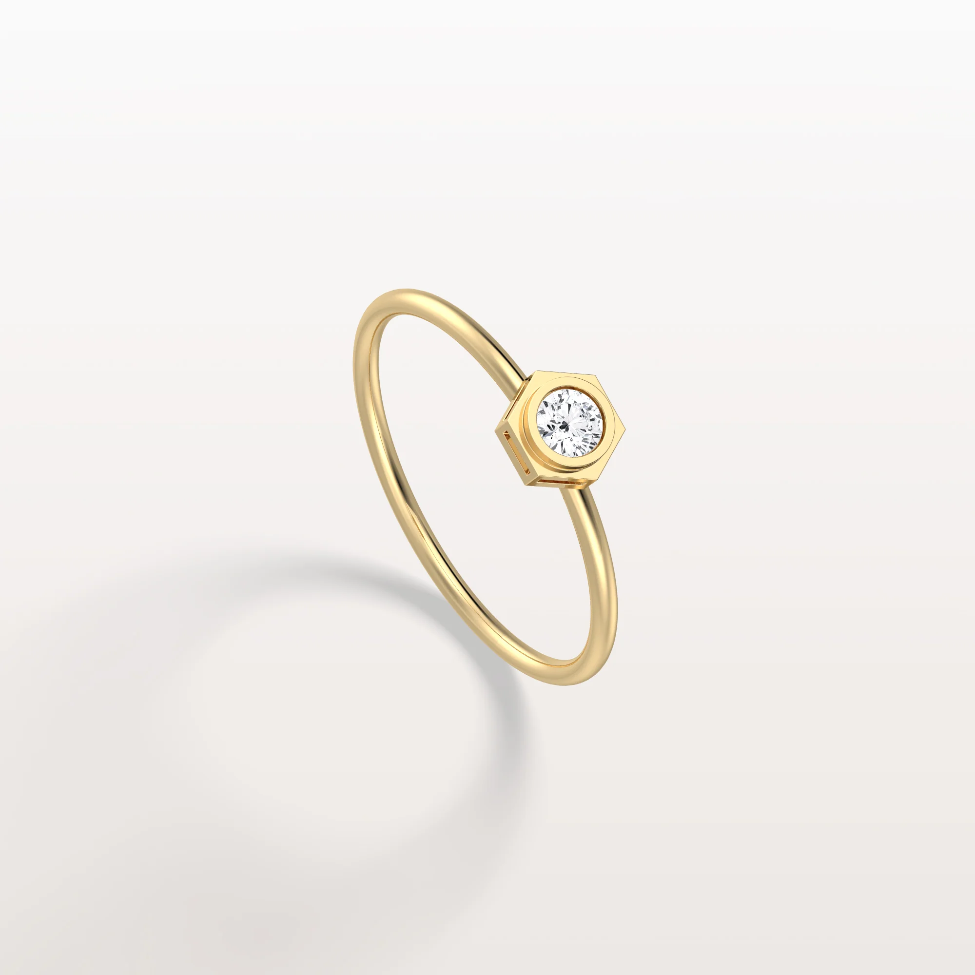 0.1CT Hexagon Bezel Solitaire Round Lab Diamond Ring - Image 4