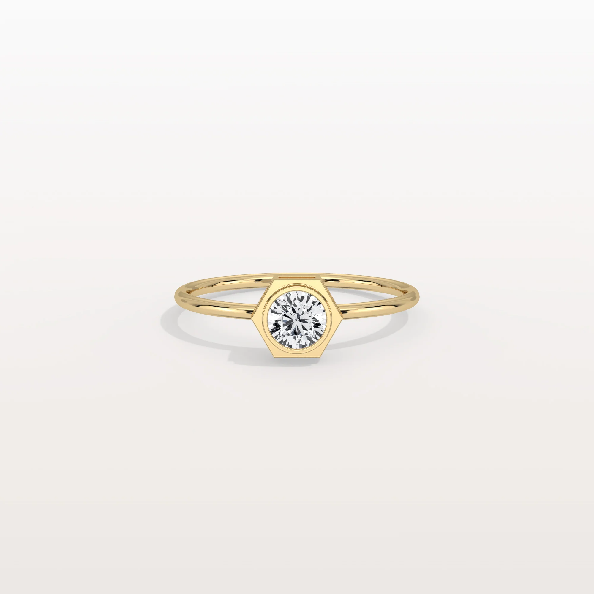 0.3CT Hexagon Bezel Solitaire Round Lab Diamond Ring