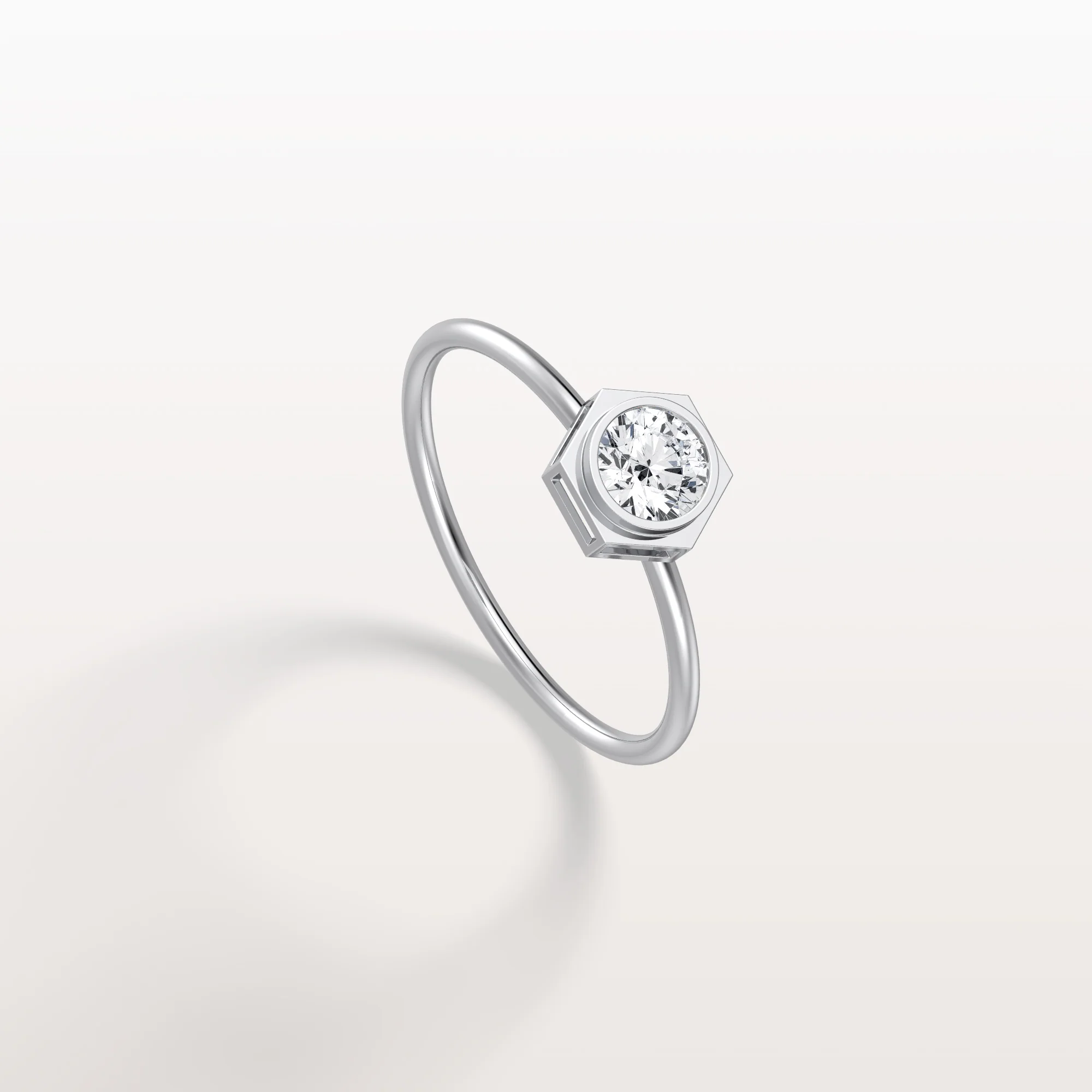 0.3CT Hexagon Bezel Solitaire Round Lab Diamond Ring - Image 29