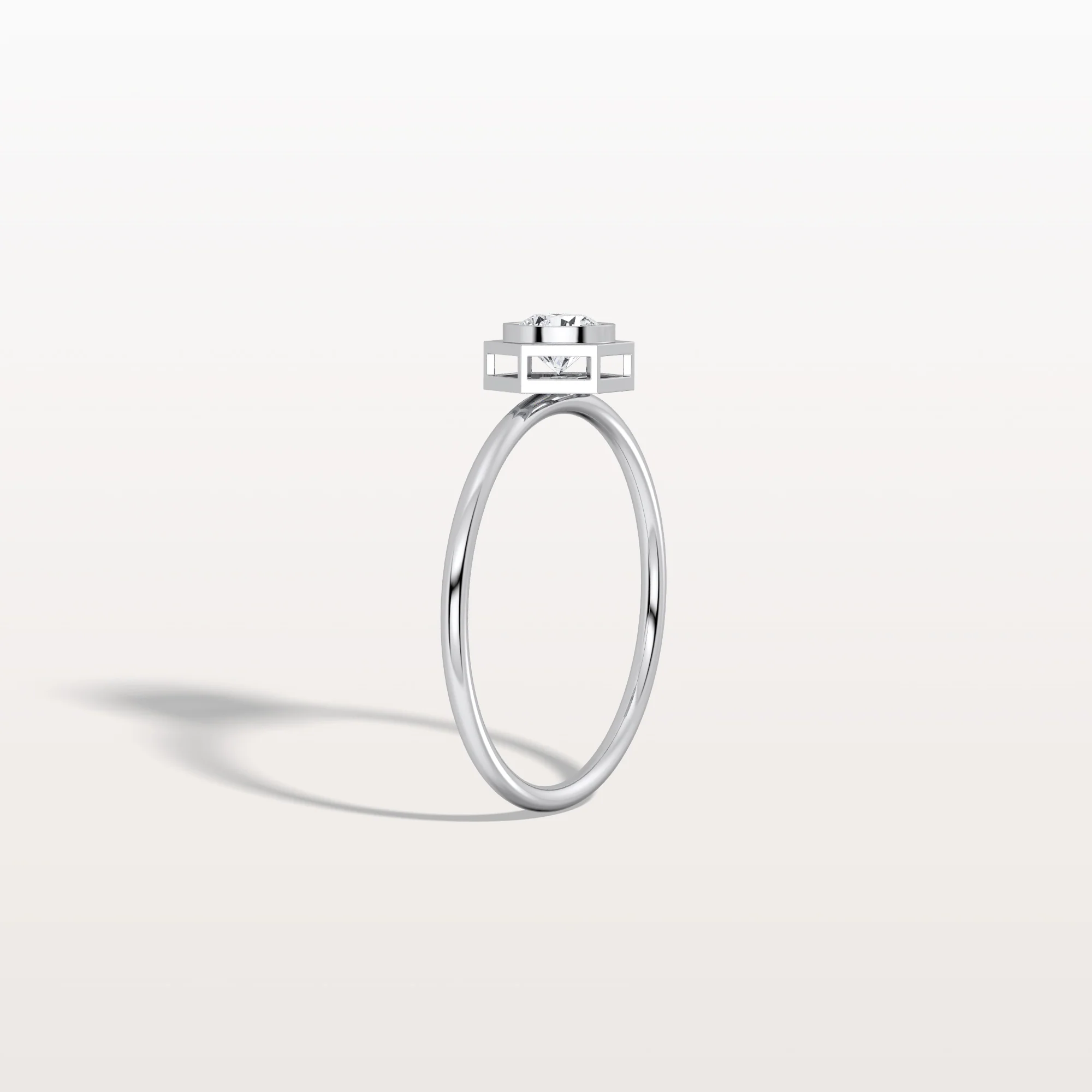 0.3CT Hexagon Bezel Solitaire Round Lab Diamond Ring - Image 32