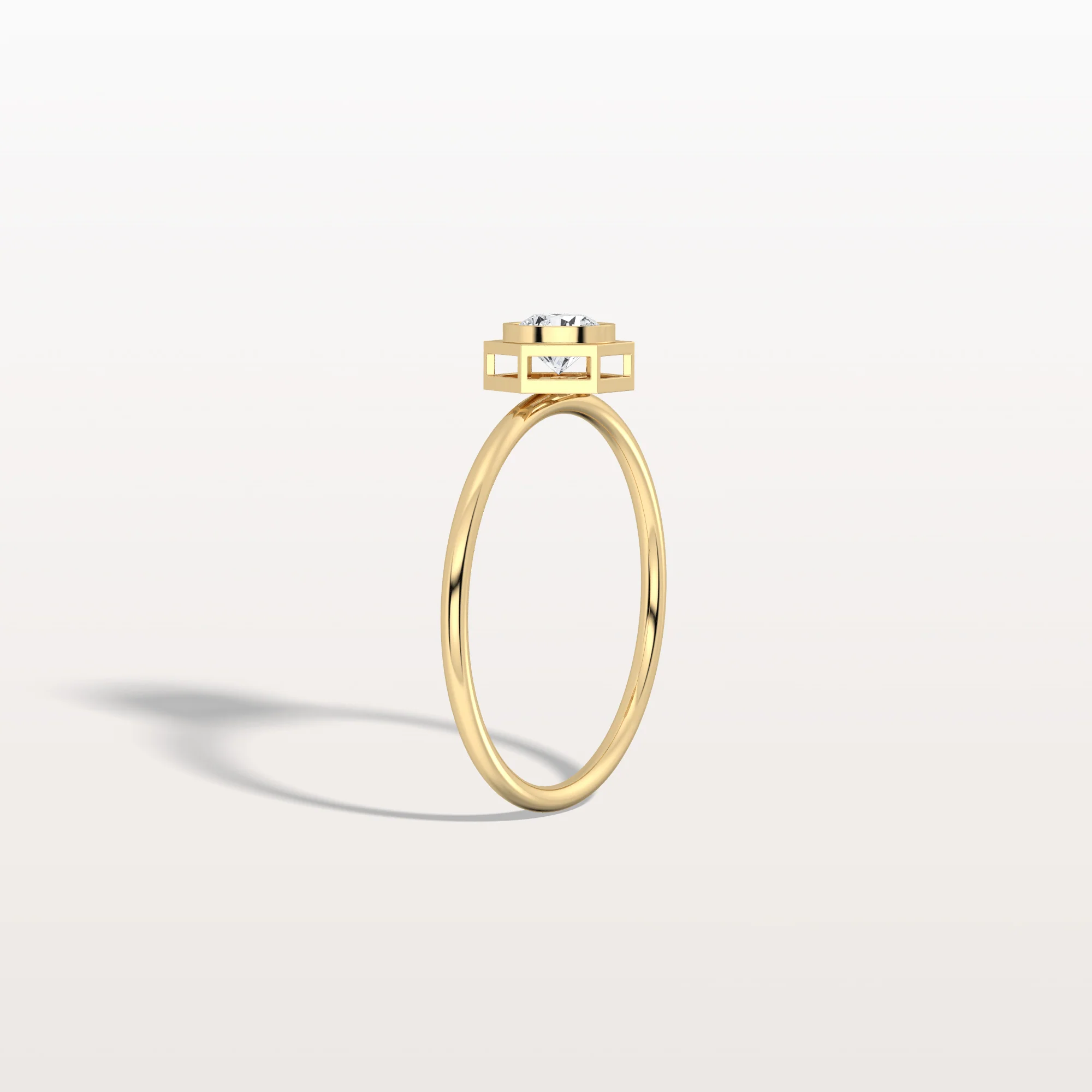 0.3CT Hexagon Bezel Solitaire Round Lab Diamond Ring - Image 7