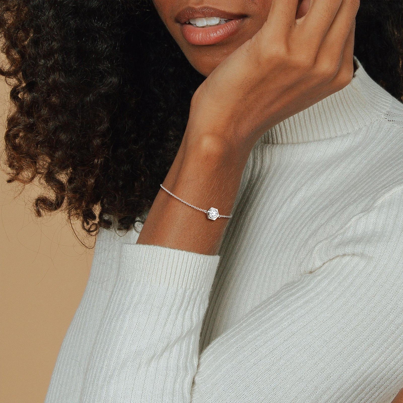 0.3CT Hexagon Lab Grown Diamond Chain Bracelet in 14K Solid Gold/Platinum - Image 21