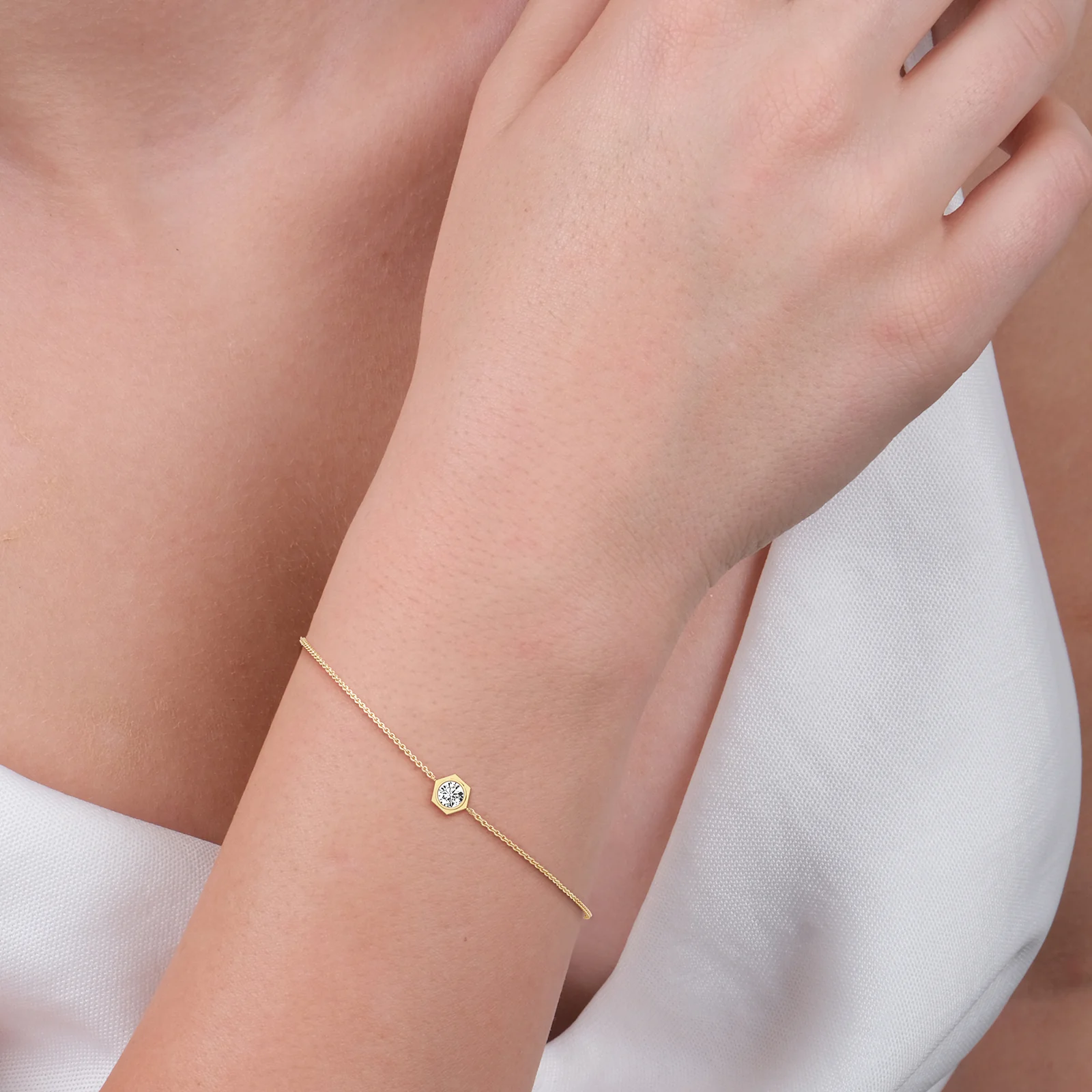 0.3CT Hexagon Lab Grown Diamond Chain Bracelet in 14K Solid Gold/Platinum - Image 5