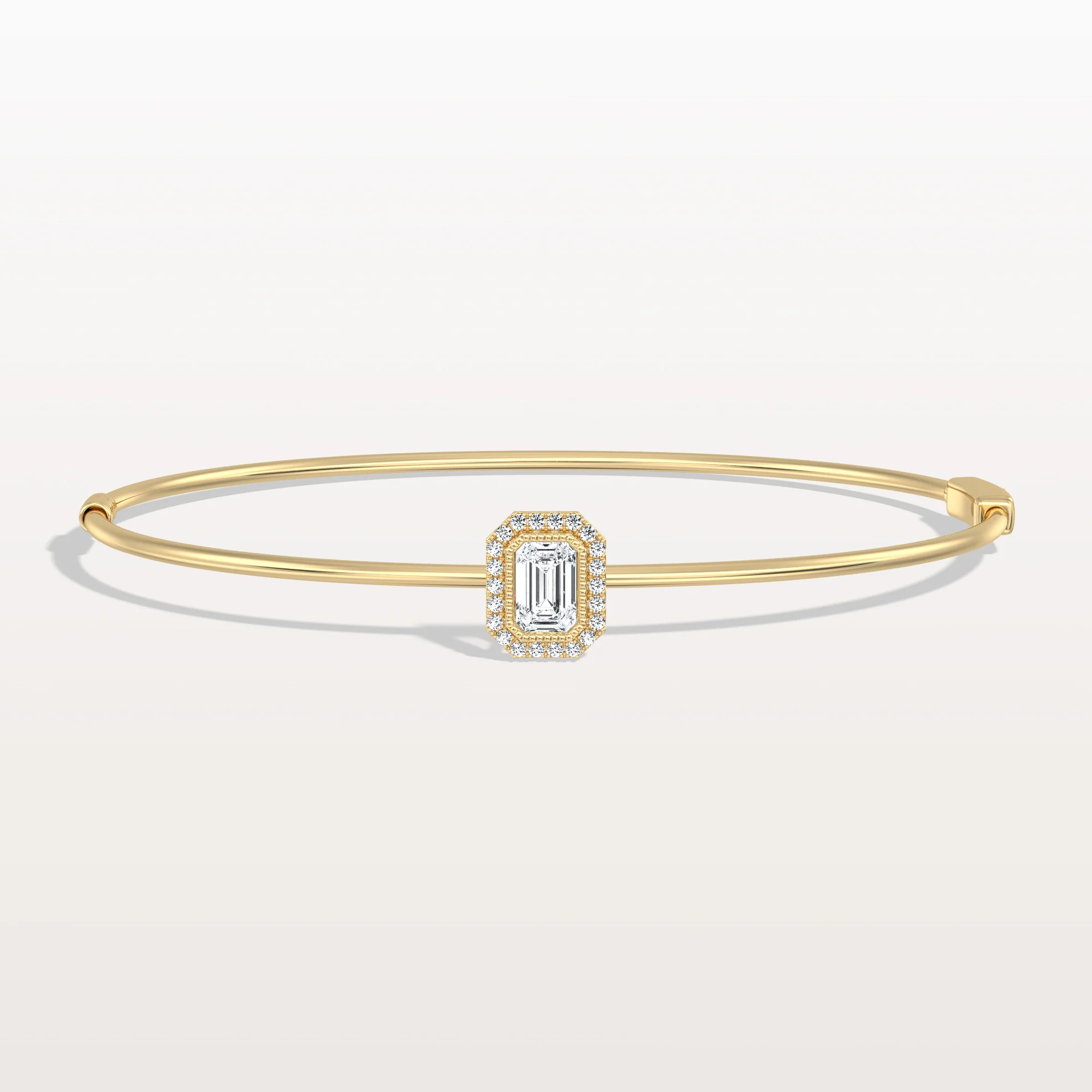 0.5CT Emerald Cut Lab Diamond Halo Bangle In 14K Solid Gold/Platinum - Image 4