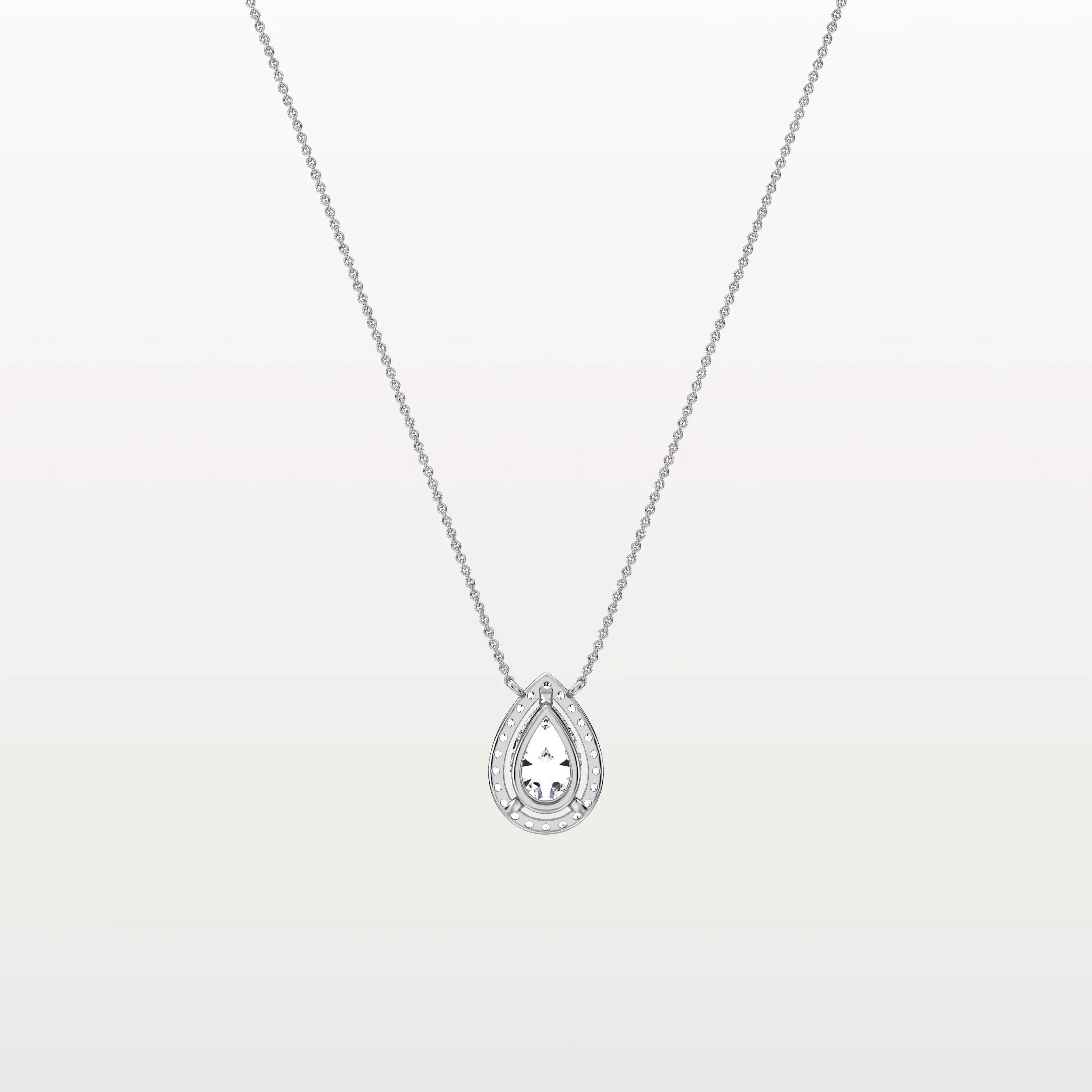 0.5CT Lab Grown Diamond Teardrop Halo Necklace In 14K Solid Gold/Platinum - Image 11