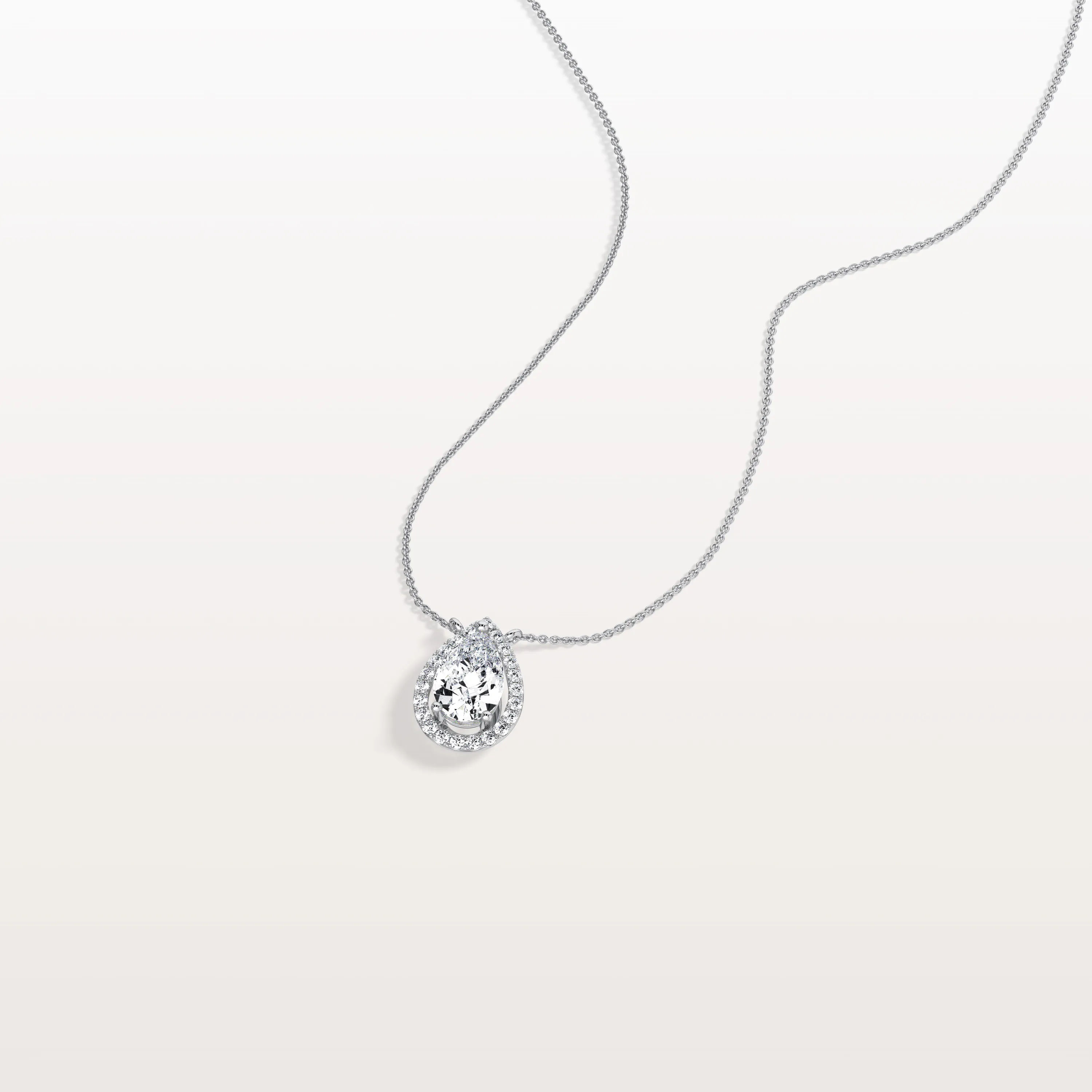 0.5CT Lab Grown Diamond Teardrop Halo Necklace In 14K Solid Gold/Platinum - Image 13