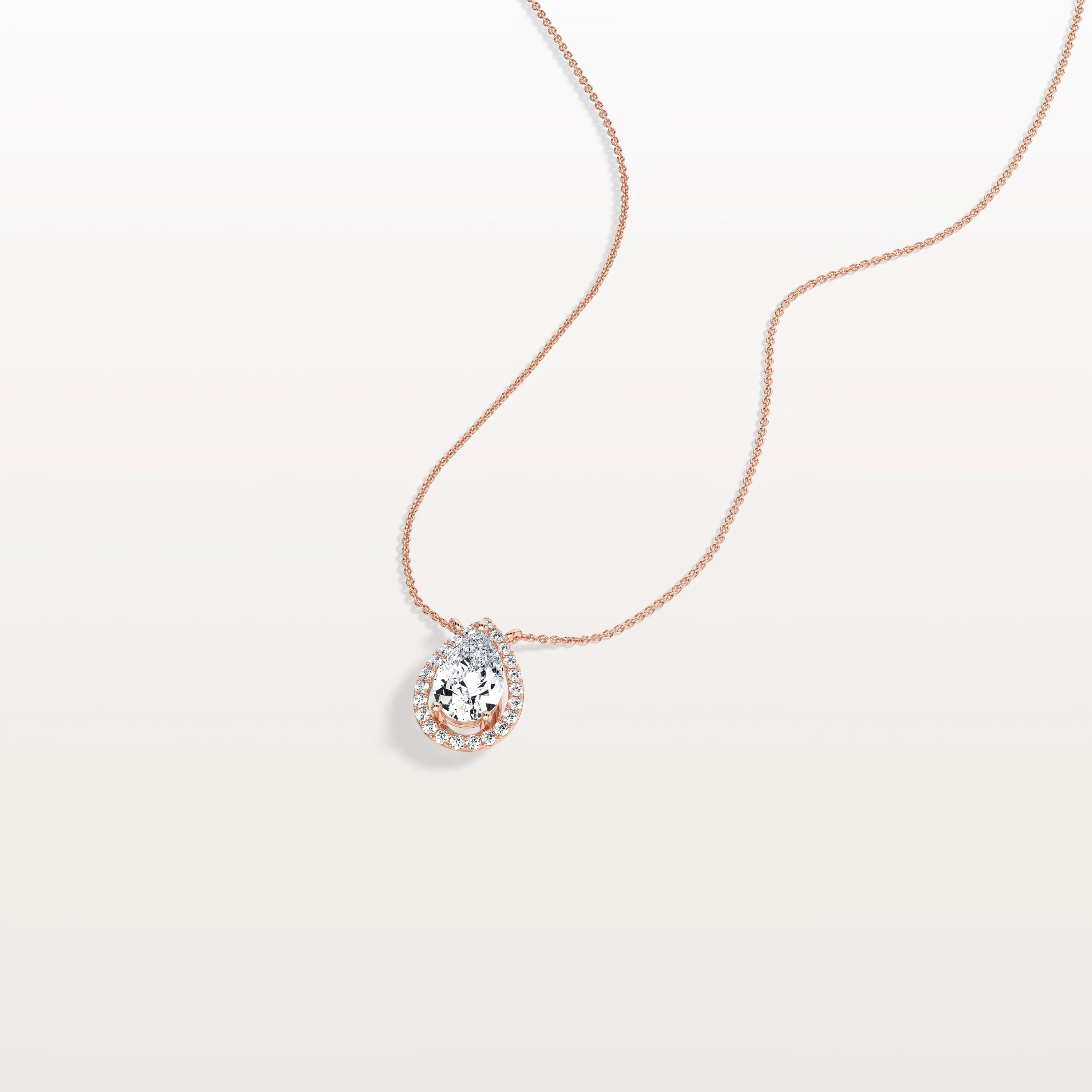 0.5CT Lab Grown Diamond Teardrop Halo Necklace In 14K Solid Gold/Platinum - Image 19