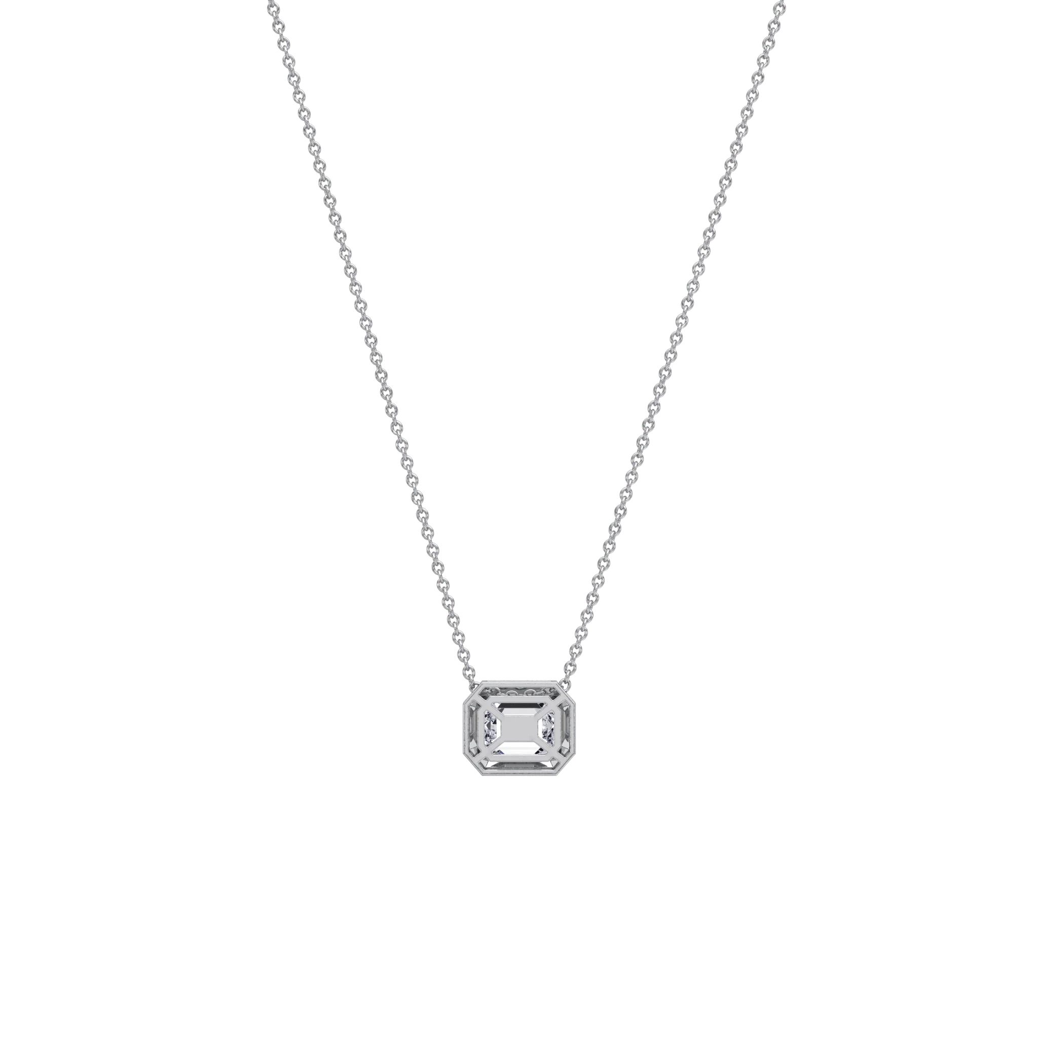 0.5CT Emerald Cut Lab Diamond Octagon Pendant Necklace - Image 21