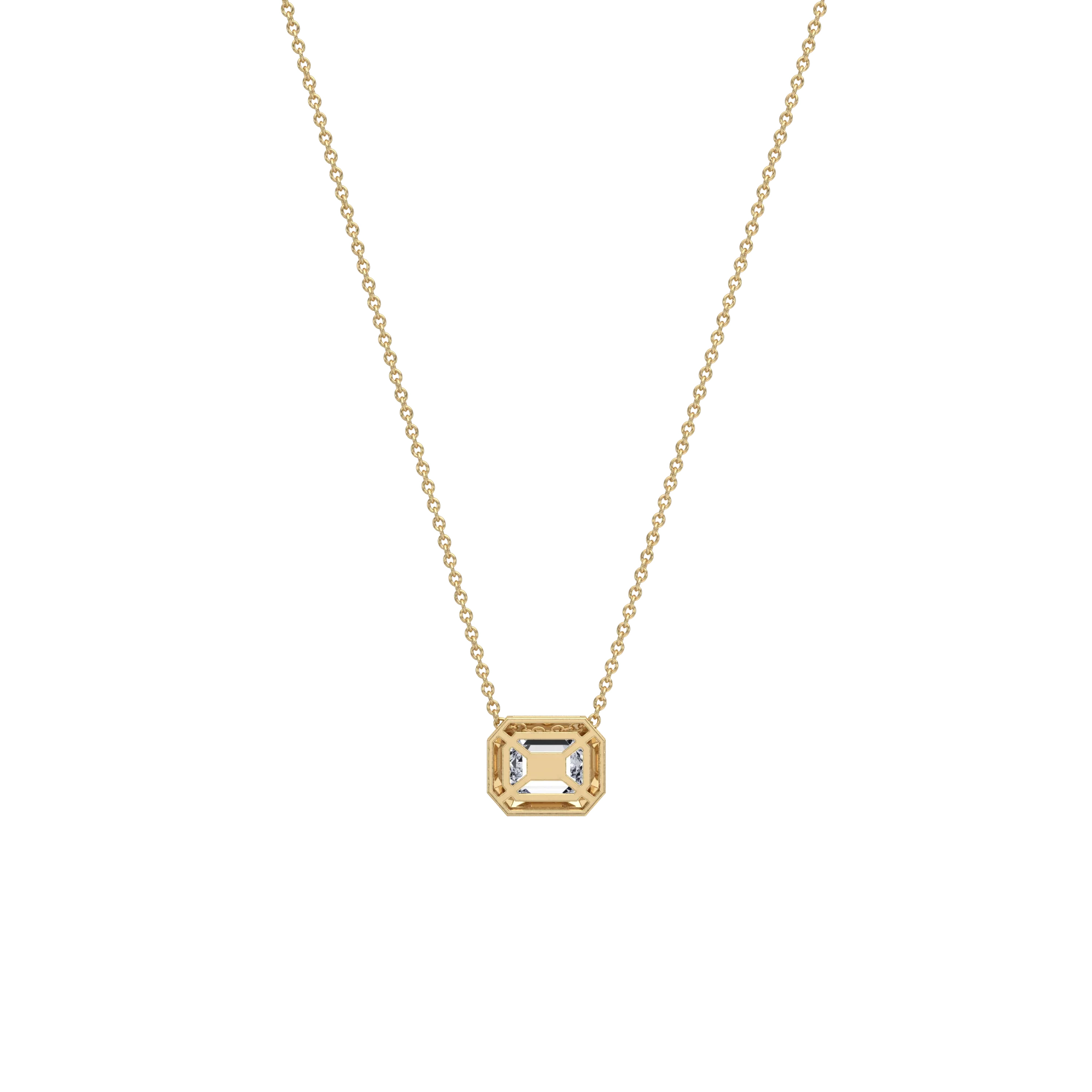 0.5CT Emerald Cut Lab Diamond Octagon Pendant Necklace - Image 5