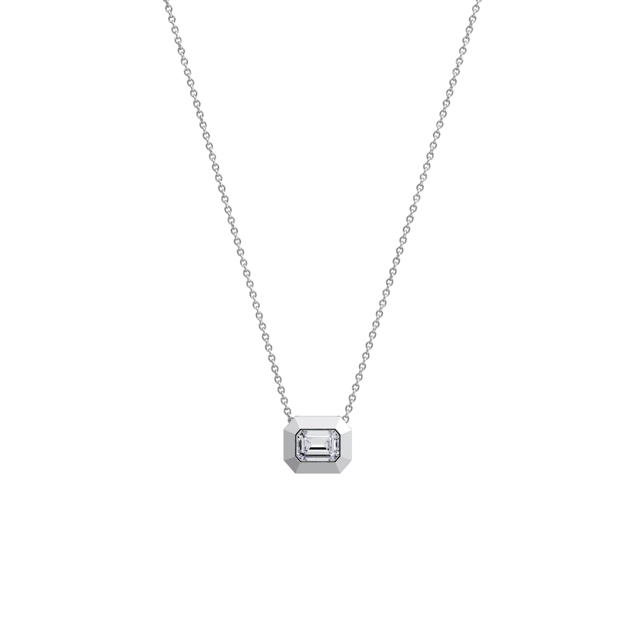 0.5CT Emerald Cut Lab Diamond Octagon Pendant Necklace - Image 7