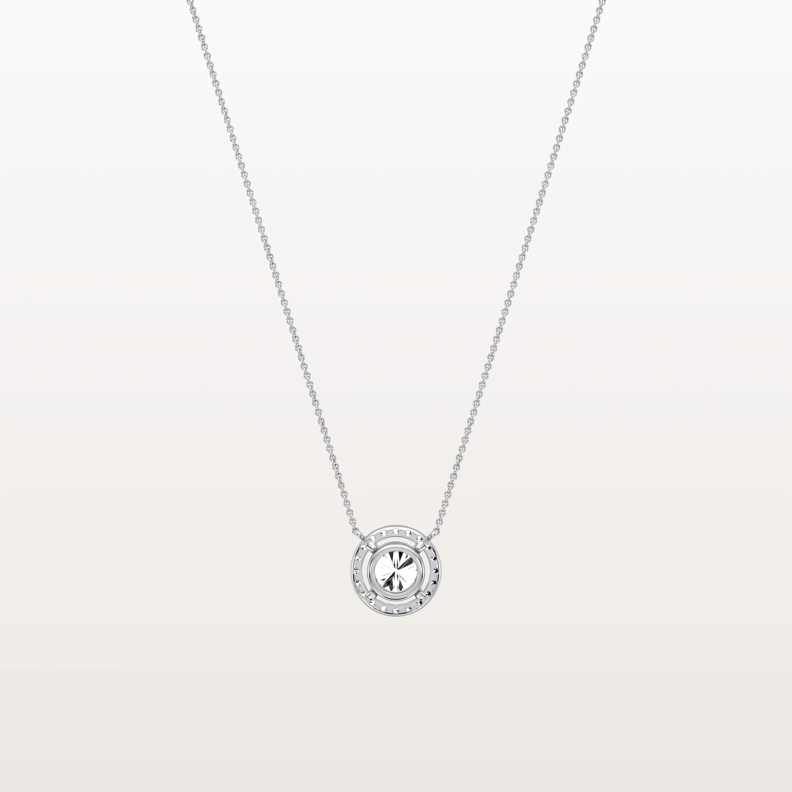 0.5CT Round Lab Grown Diamond Halo Necklace In 14K Solid Gold/Platinum - Image 11