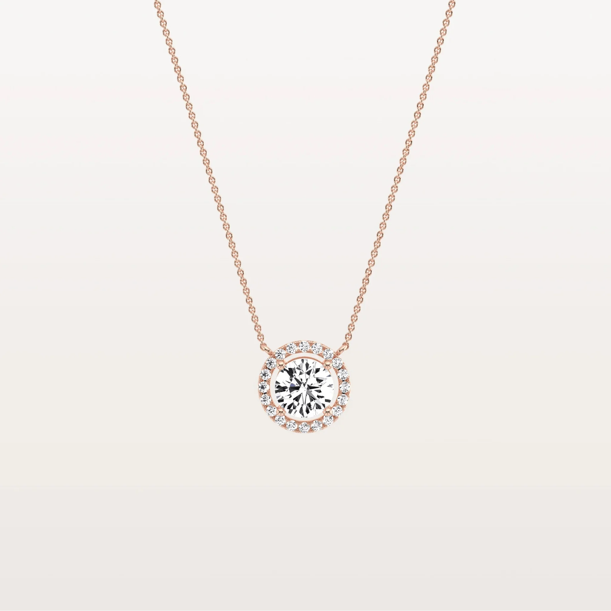 0.5CT Round Lab Grown Diamond Halo Necklace In 14K Solid Gold/Platinum - Image 12