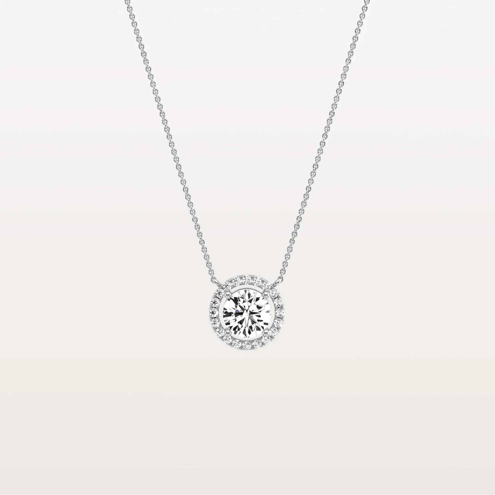 0.5CT Round Lab Grown Diamond Halo Necklace In 14K Solid Gold/Platinum - Image 17