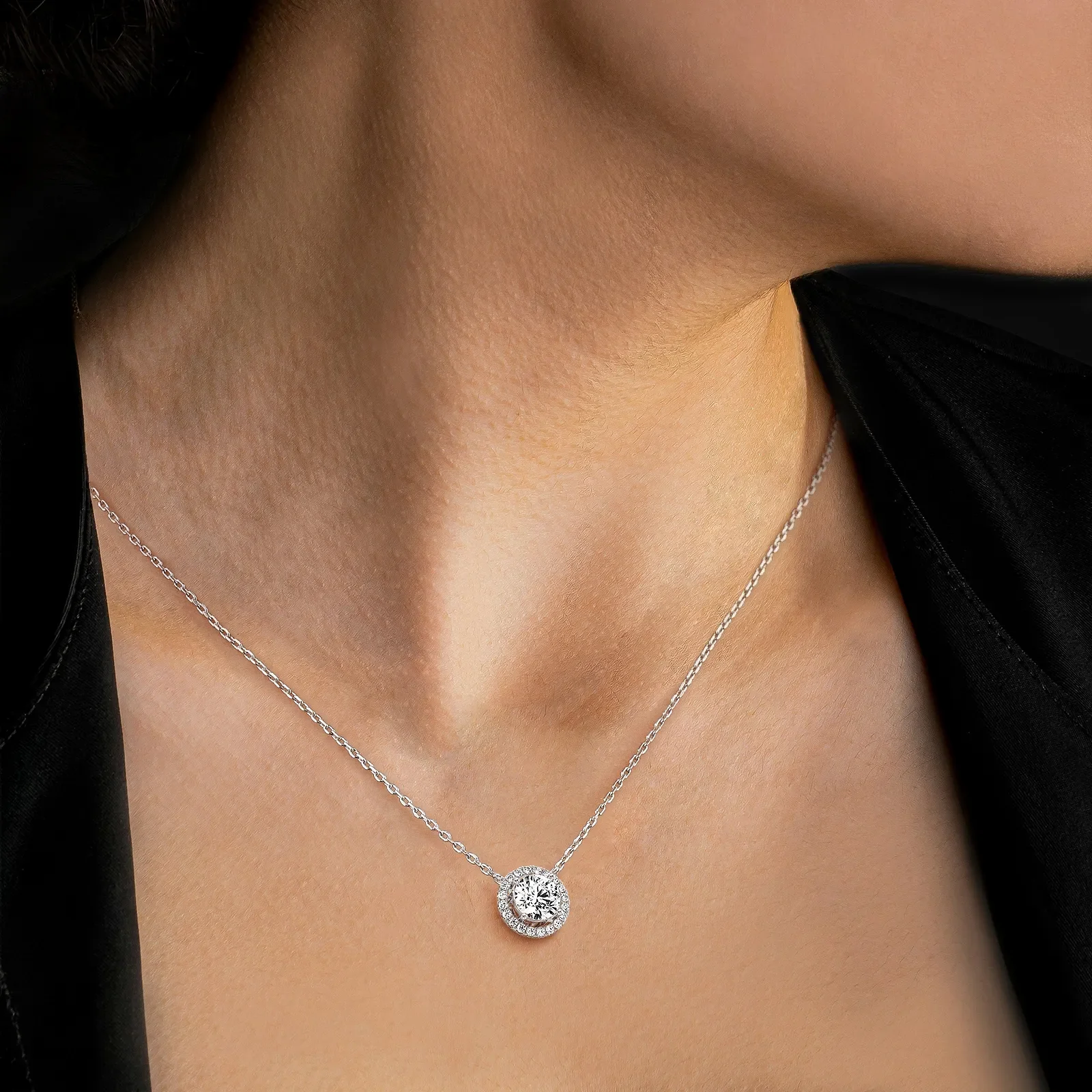 0.5CT Round Lab Grown Diamond Halo Necklace In 14K Solid Gold/Platinum - Image 18