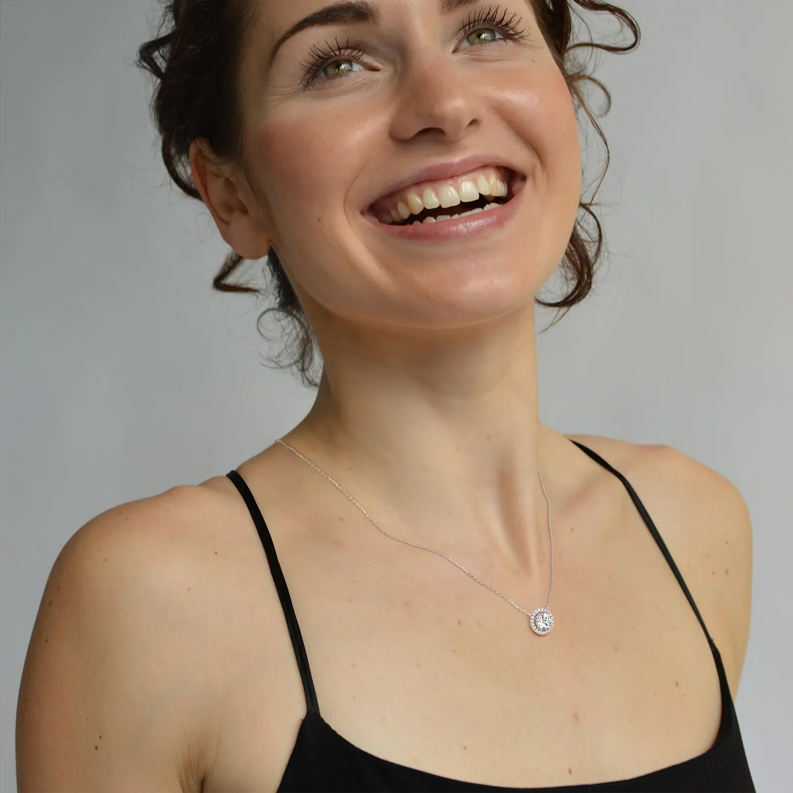 0.5CT Round Lab Grown Diamond Halo Necklace In 14K Solid Gold/Platinum - Image 19