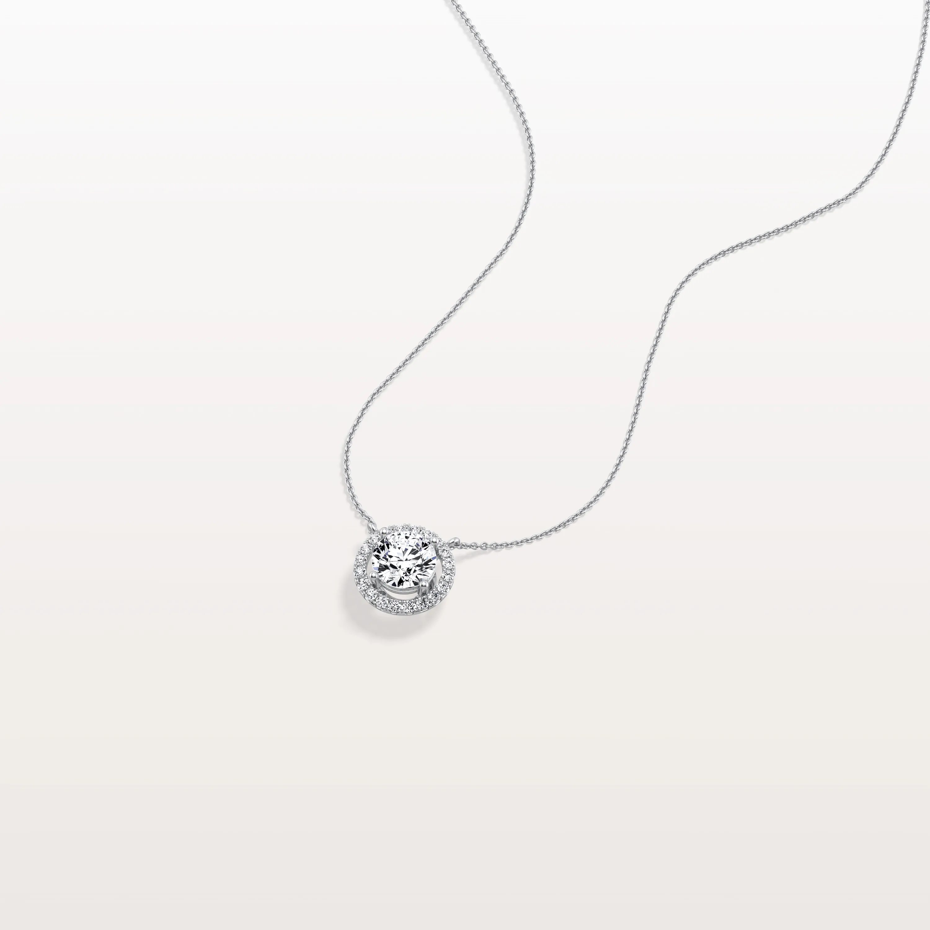 0.5CT Round Lab Grown Diamond Halo Necklace In 14K Solid Gold/Platinum - Image 20