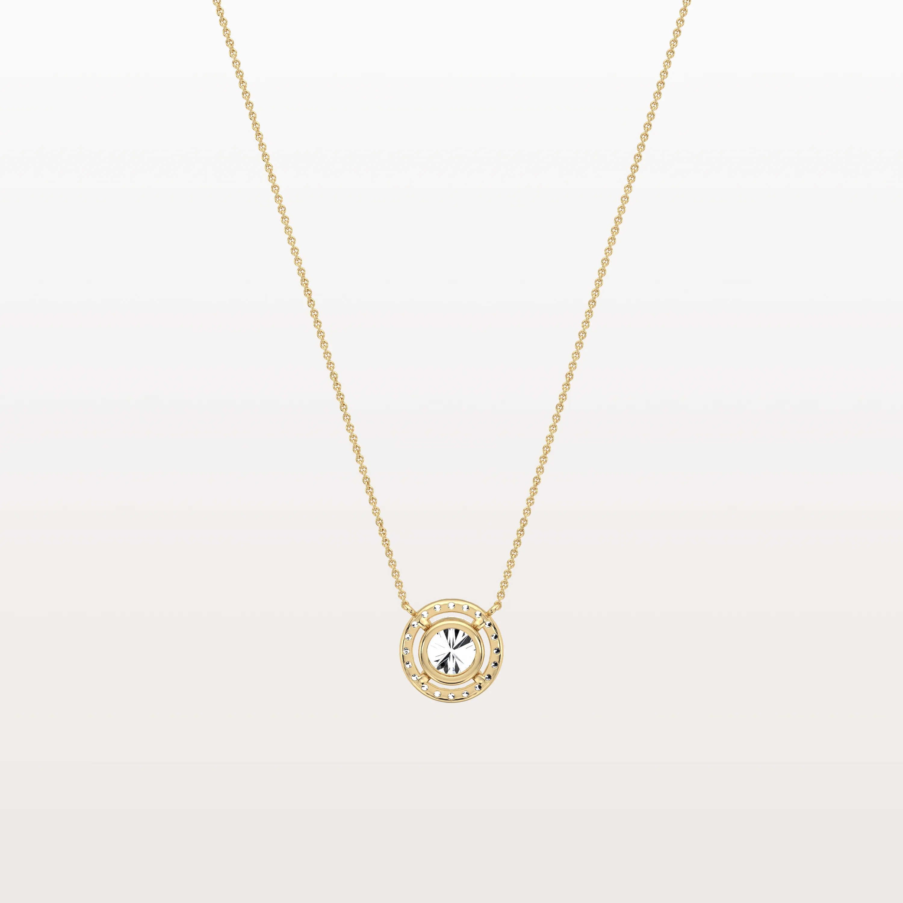 0.5CT Round Lab Grown Diamond Halo Necklace In 14K Solid Gold/Platinum - Image 4