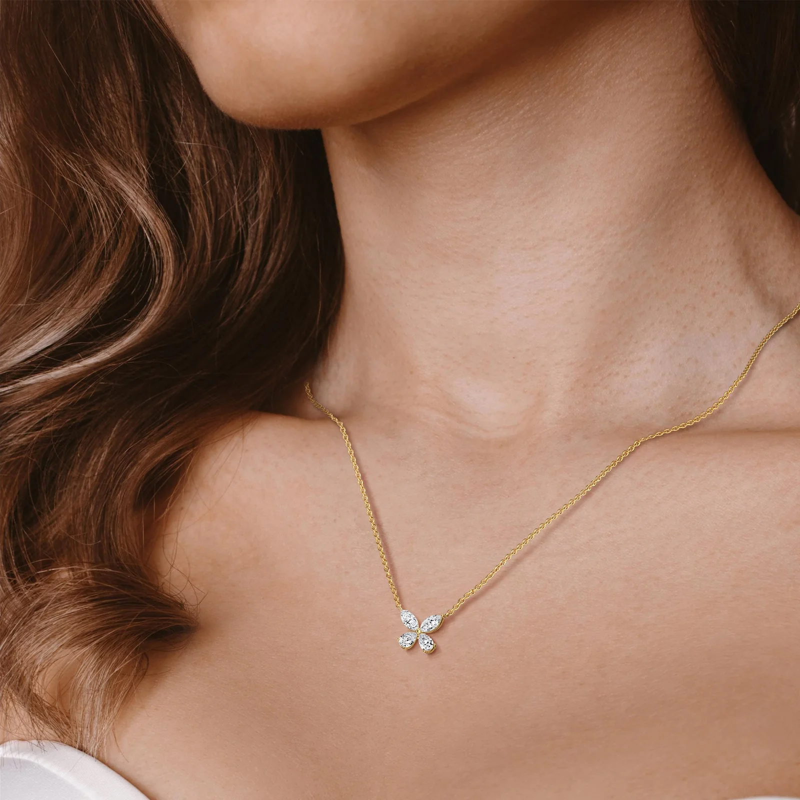 0.5CTW Lab Grown Diamond Butterfly Necklace In 14K Solid Gold/Platinum - Image 2