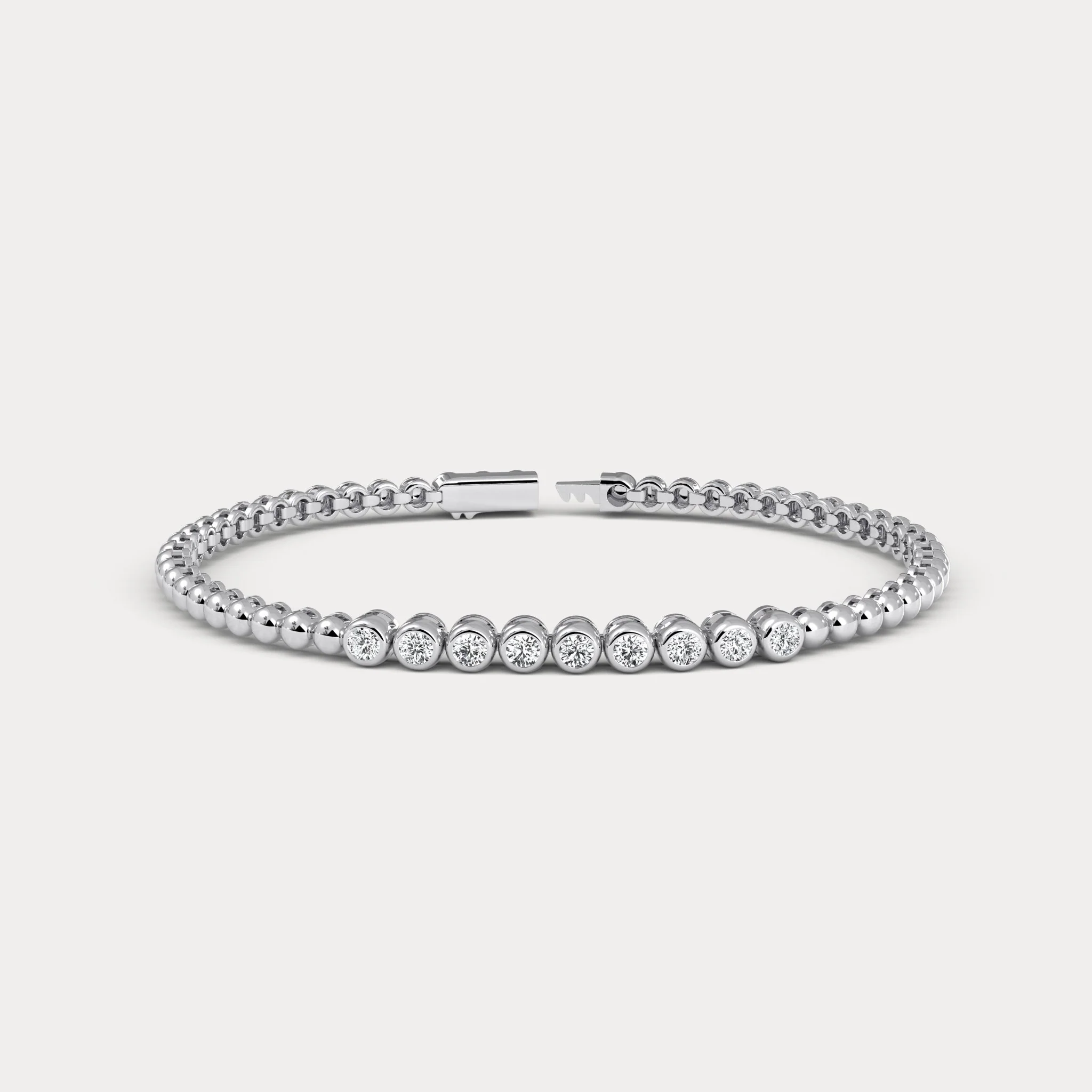 0.7 CTW Bezel-Set Lab-Grown Diamond Bar & Beaded Bracelet in Sterling Silver