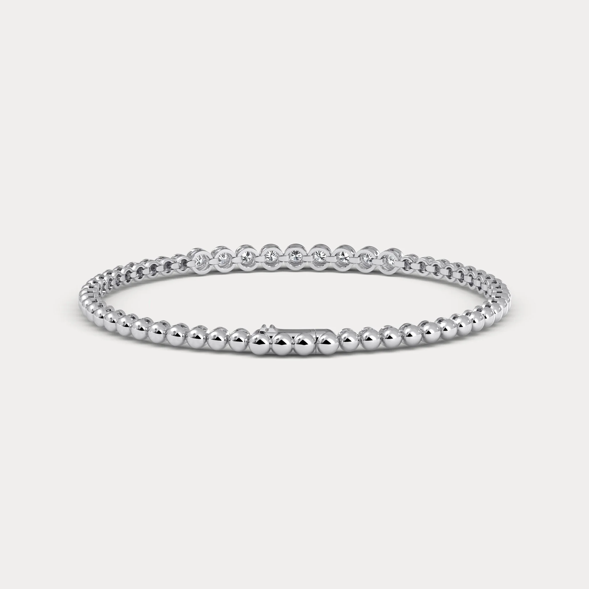 0.7 CTW Bezel-Set Lab-Grown Diamond Bar & Beaded Bracelet in Sterling Silver - Image 2