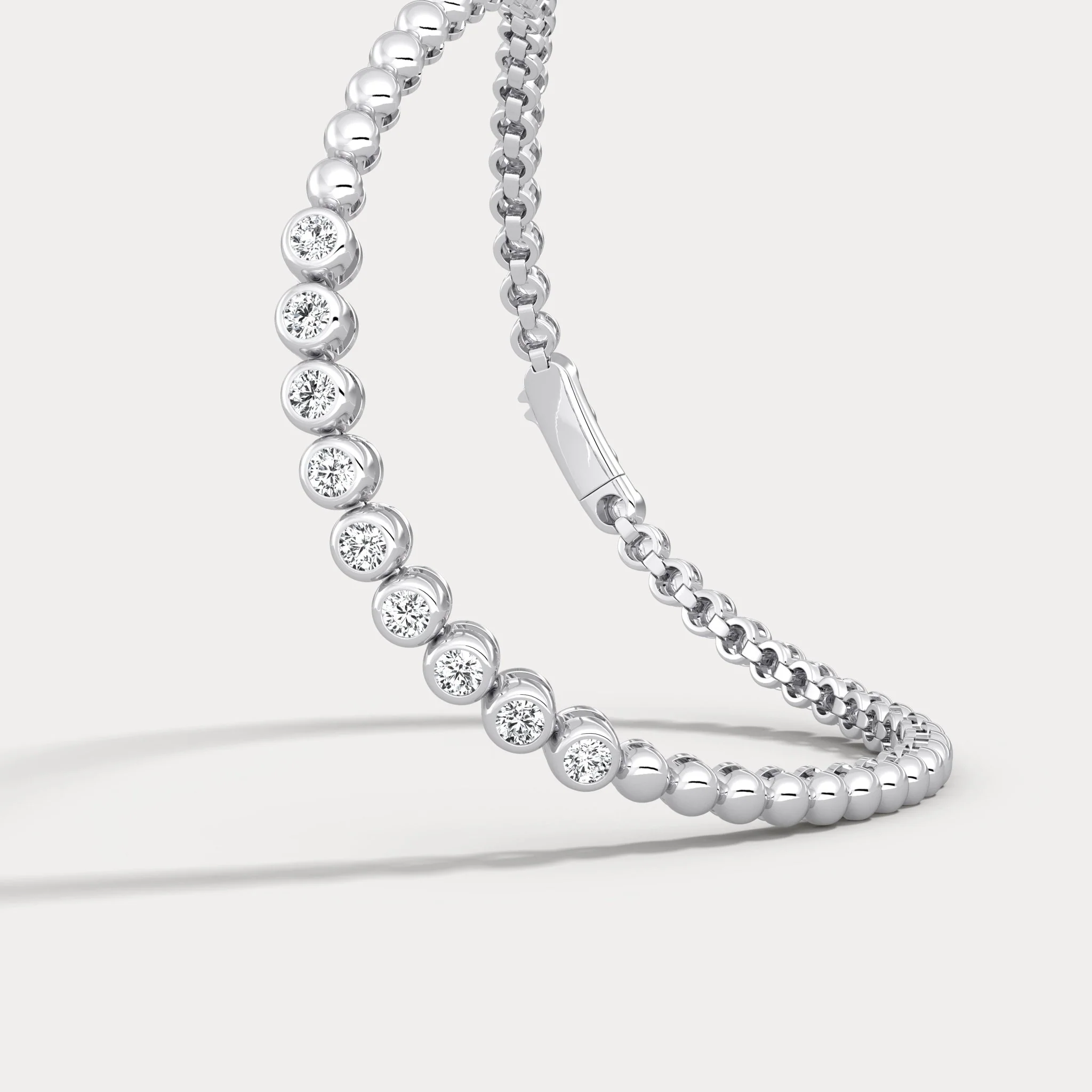 0.7 CTW Bezel-Set Lab-Grown Diamond Bar & Beaded Bracelet in Sterling Silver - Image 4