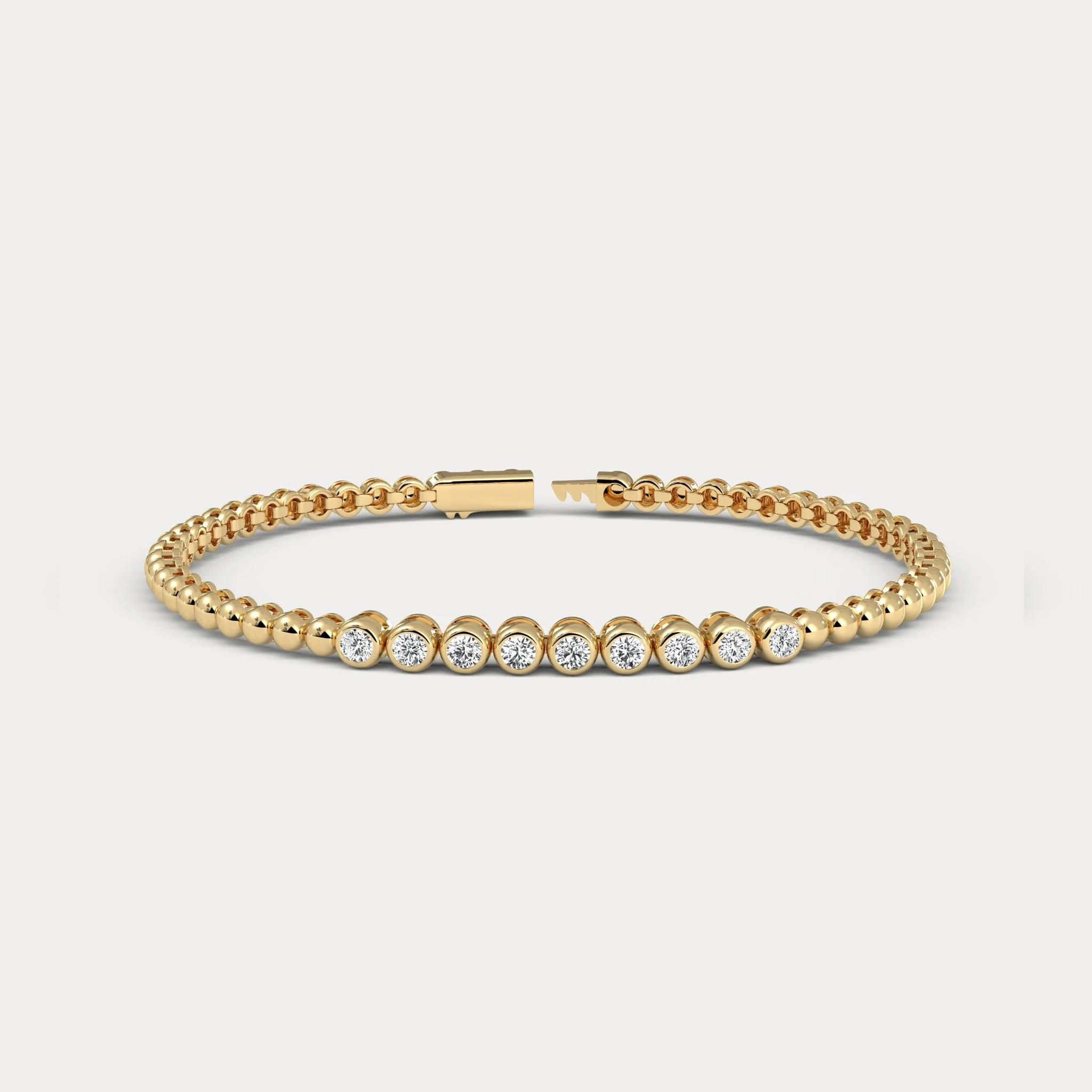 0.7 CTW Bezel-Set Lab-Grown Diamond Bar & Beaded Bracelet in Sterling Silver - Image 6