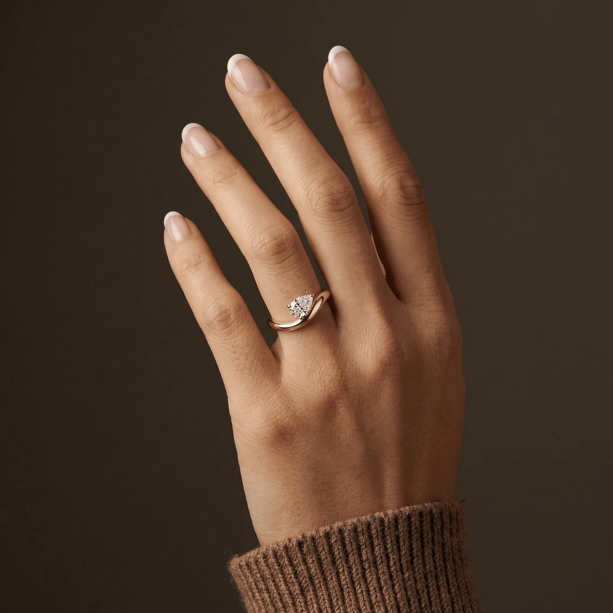0.75 CT Prong Pear Lab Grown Diamond Wave Ring in Sterling Silver - Image 11