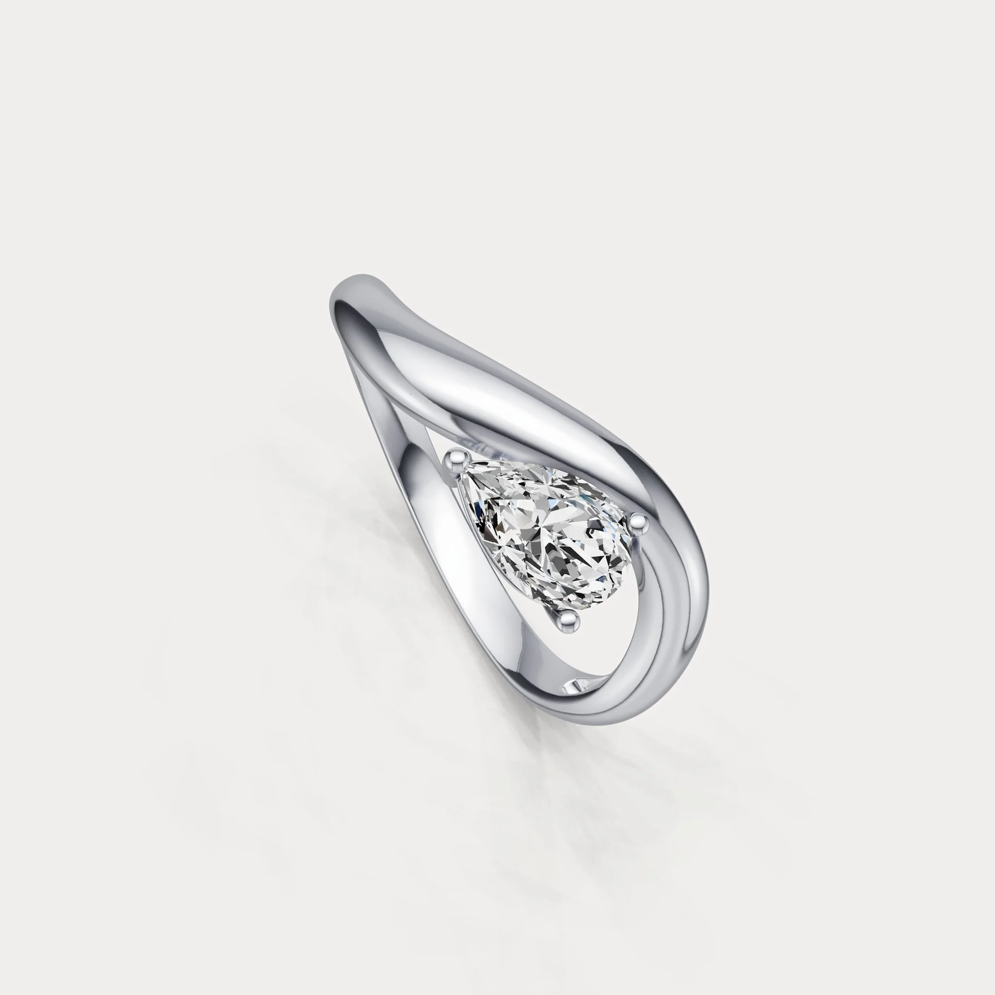 0.75 CT Prong Pear Lab Grown Diamond Wave Ring in Sterling Silver - Image 5