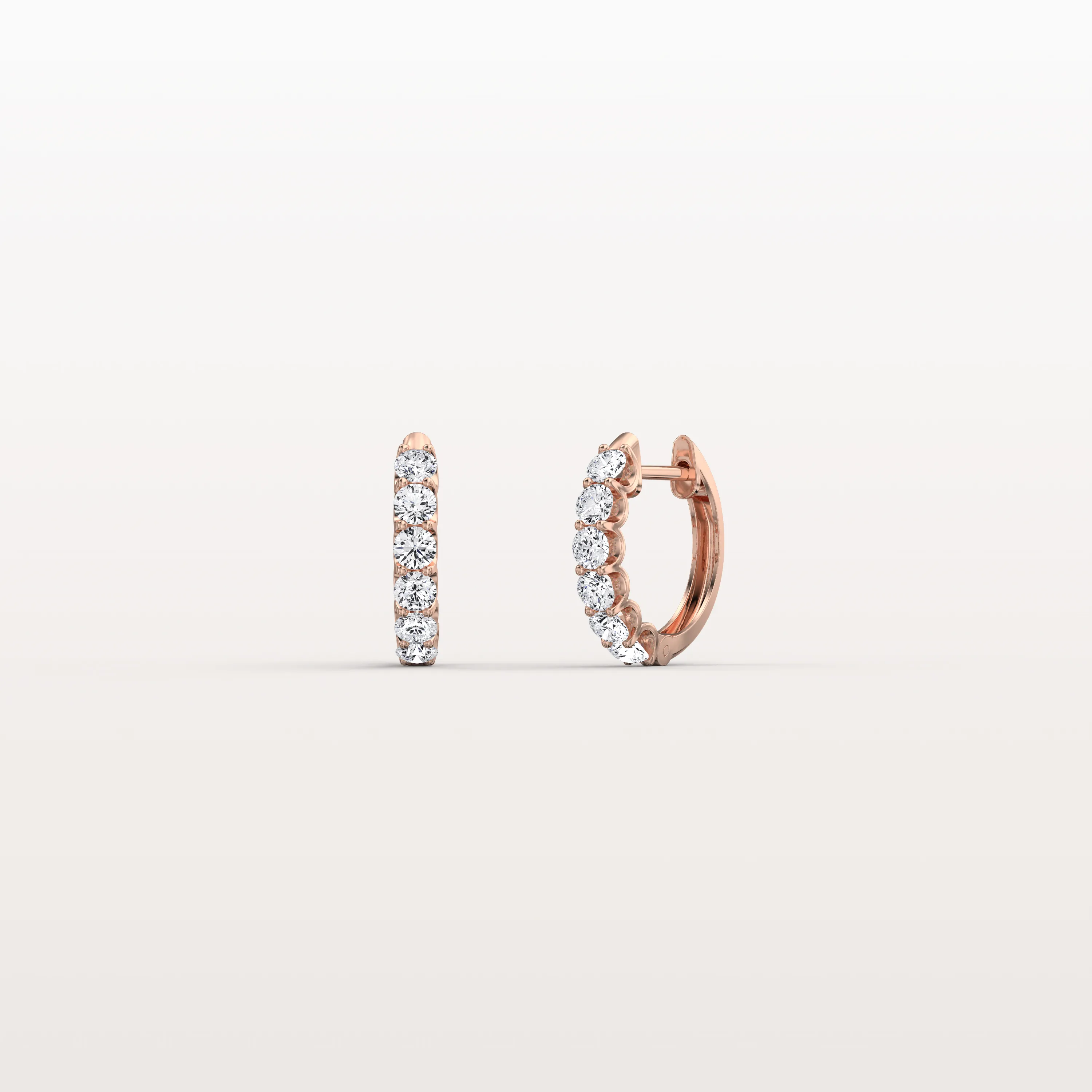 Half Eternity Huggie Diamond Hoop Earring - 14mm in 14K Gold and Platinum - Image 12