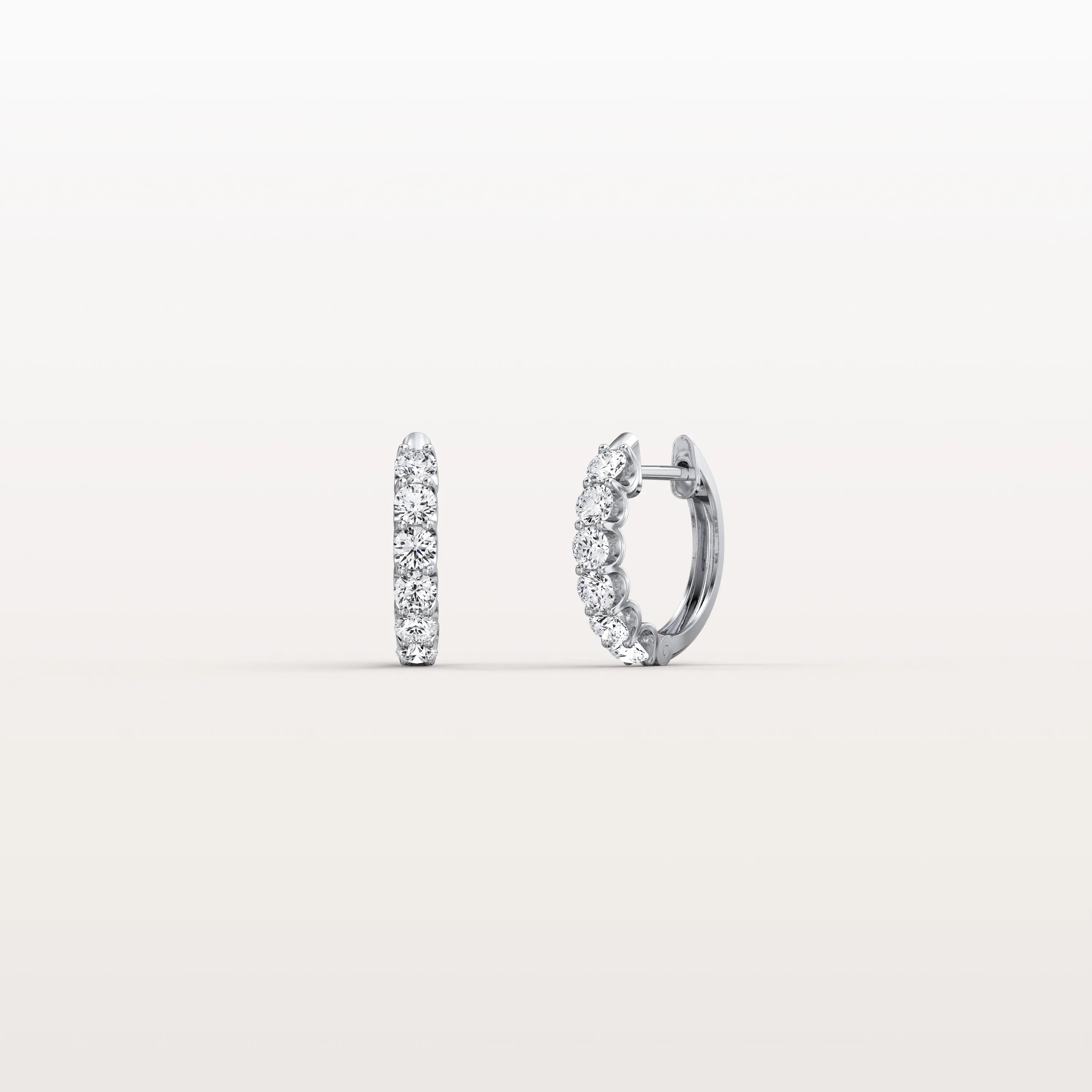 Half Eternity Huggie Diamond Hoop Earring - 14mm in 14K Gold and Platinum - Image 17
