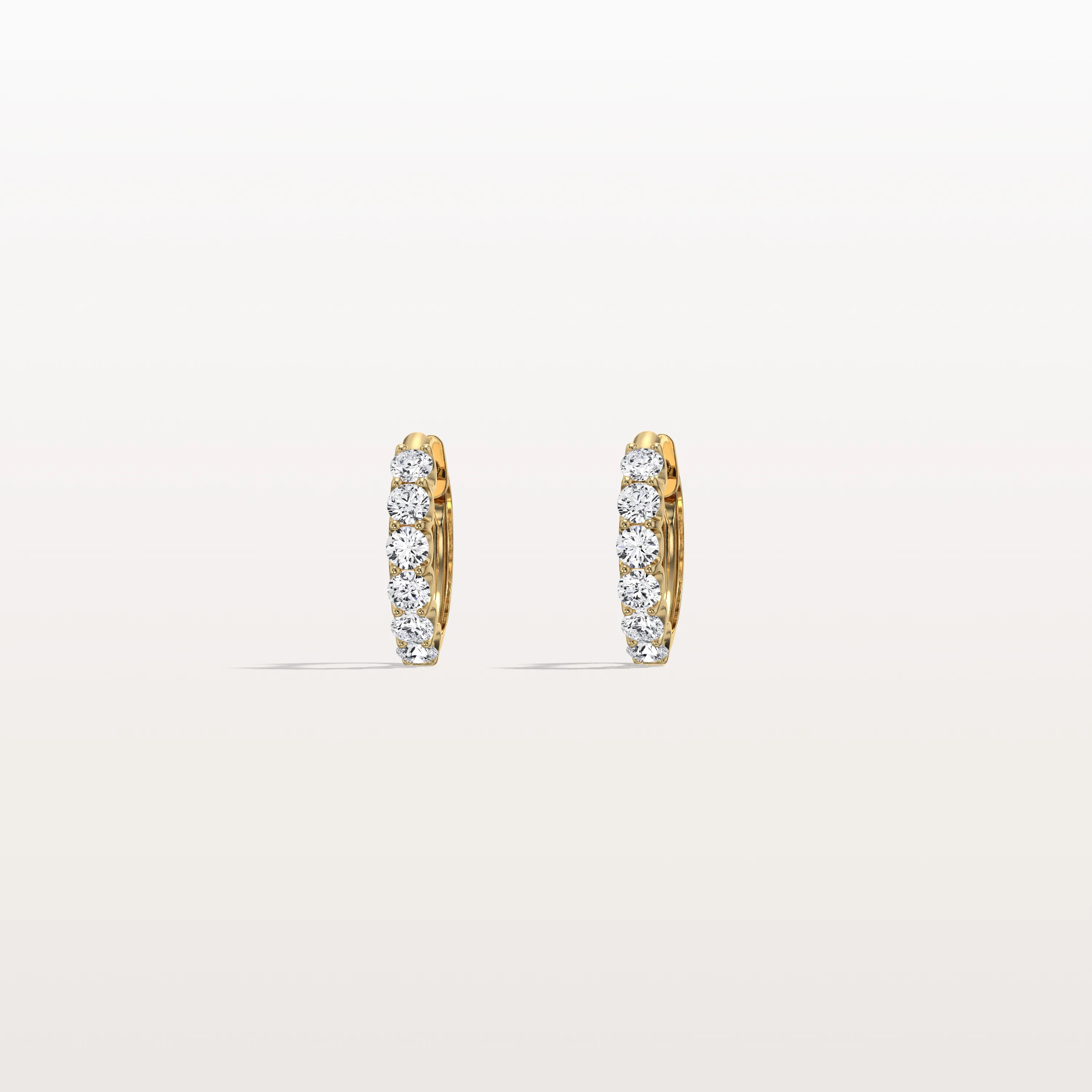 Half Eternity Huggie Diamond Hoop Earring - 14mm in 14K Gold and Platinum - Image 5