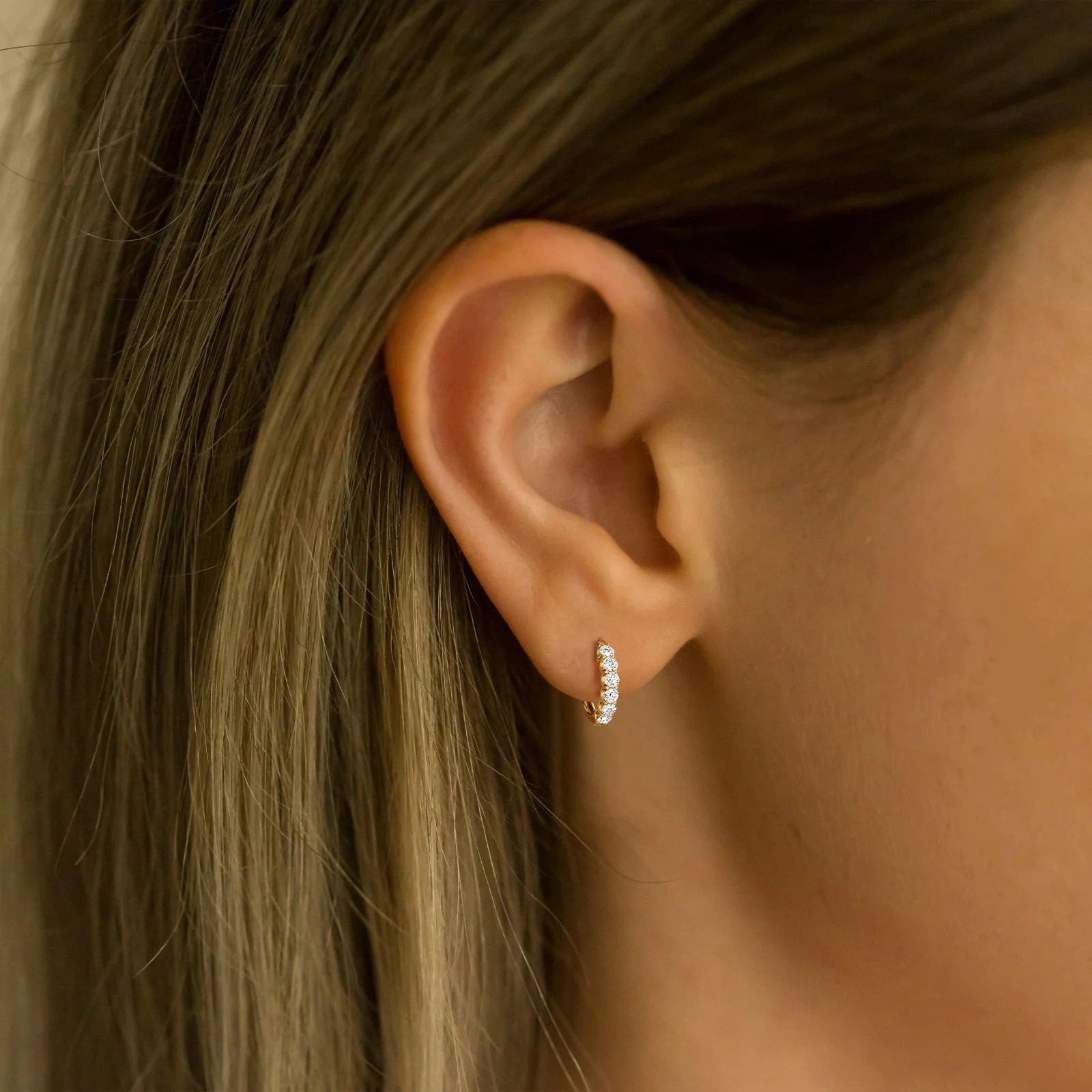 1.32CTW Lab Diamond Half Eternity Huggie Earring In 14K Solid Gold/Platinum - Image 3