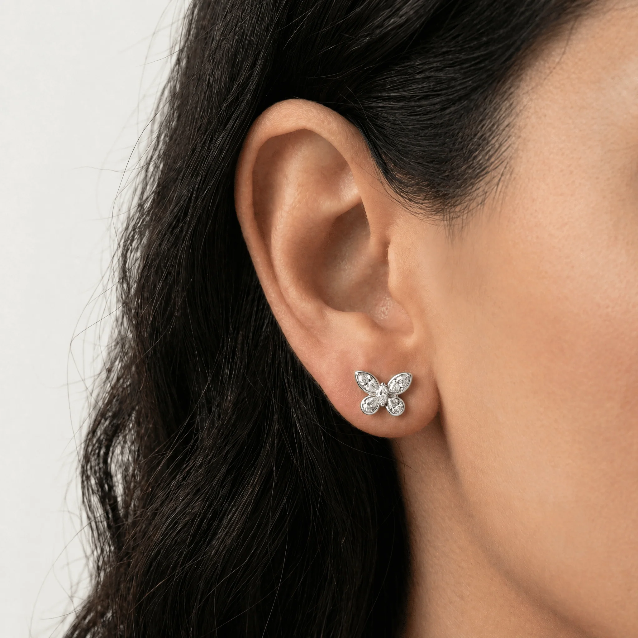 1.58 CTW Lab-Grown Diamond Butterfly Stud Earrings in Sterling Silver - Image 2