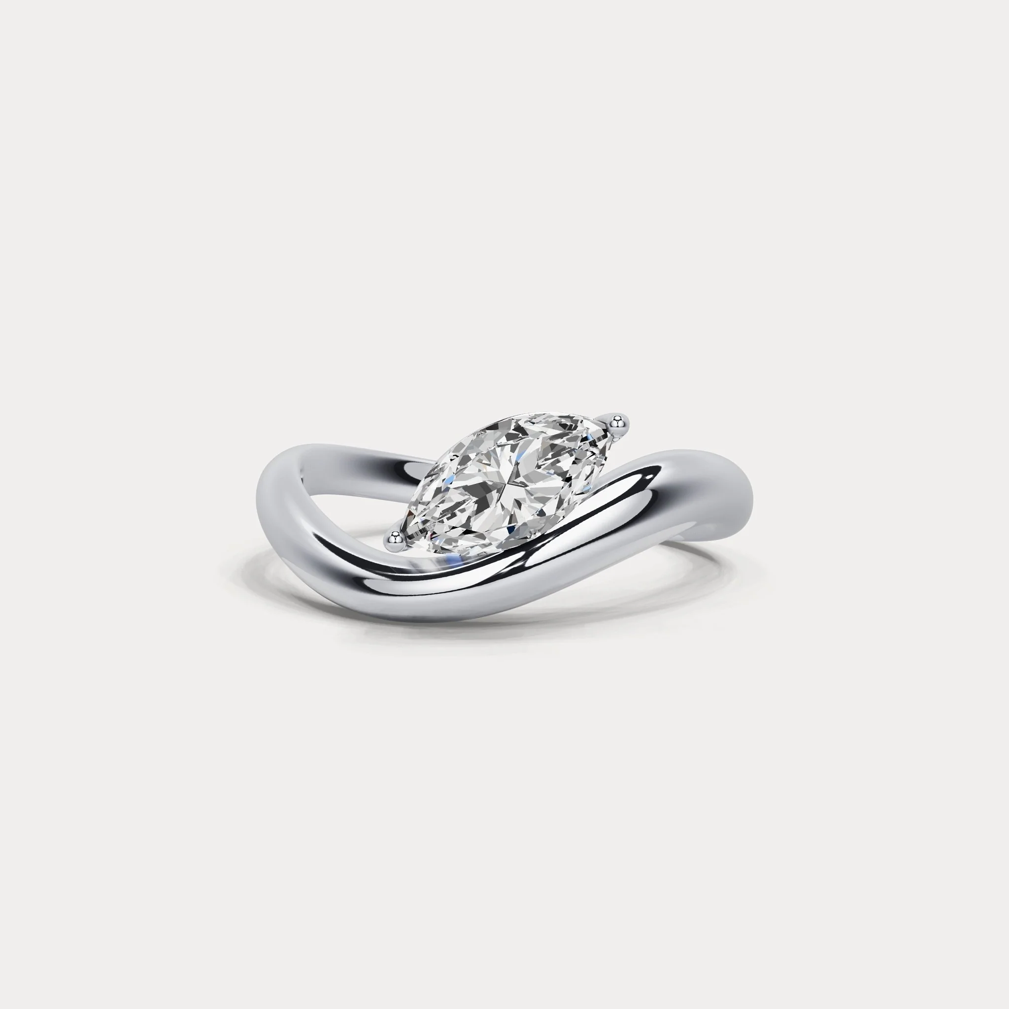 1 CT Marquise-Shaped Lab Grown Diamond Curved Ring in Sterling Silver