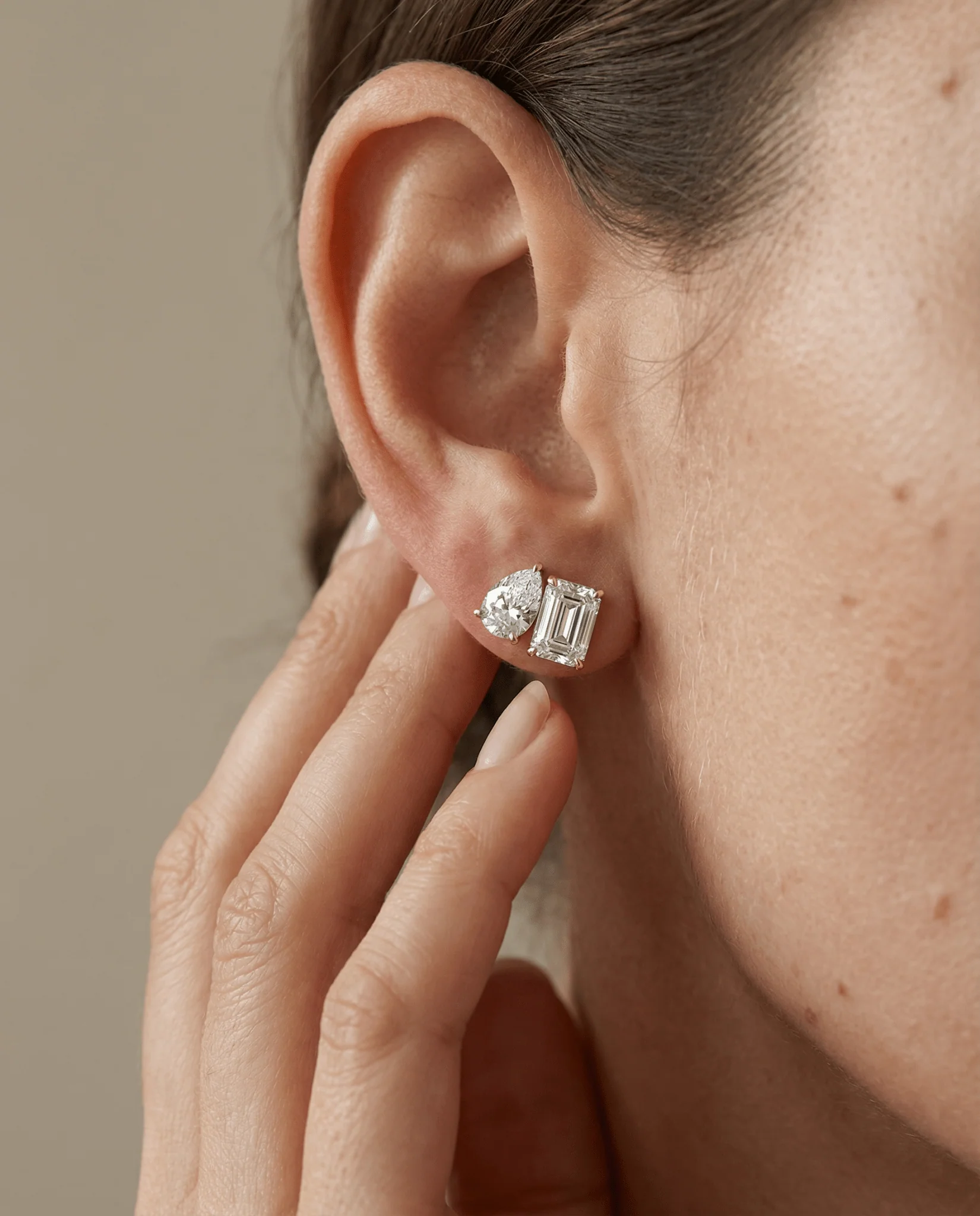 12CTW Lab Diamond Toi Et Moi Stud Earring In 14K Solid Gold/Platinum - Image 2