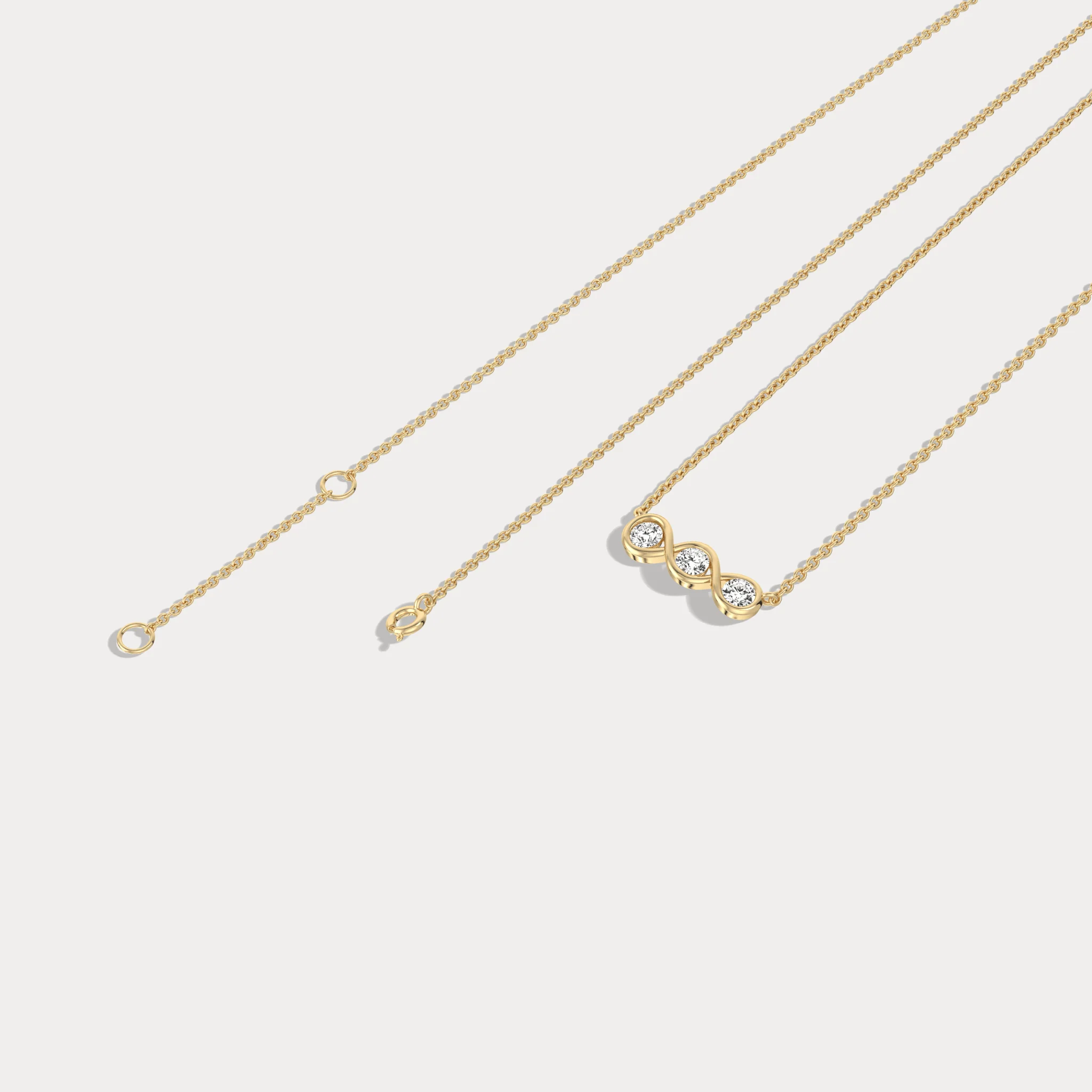 14K Gold Bezel Set 3 Stone Lab Dimaond Necklace - Image 5