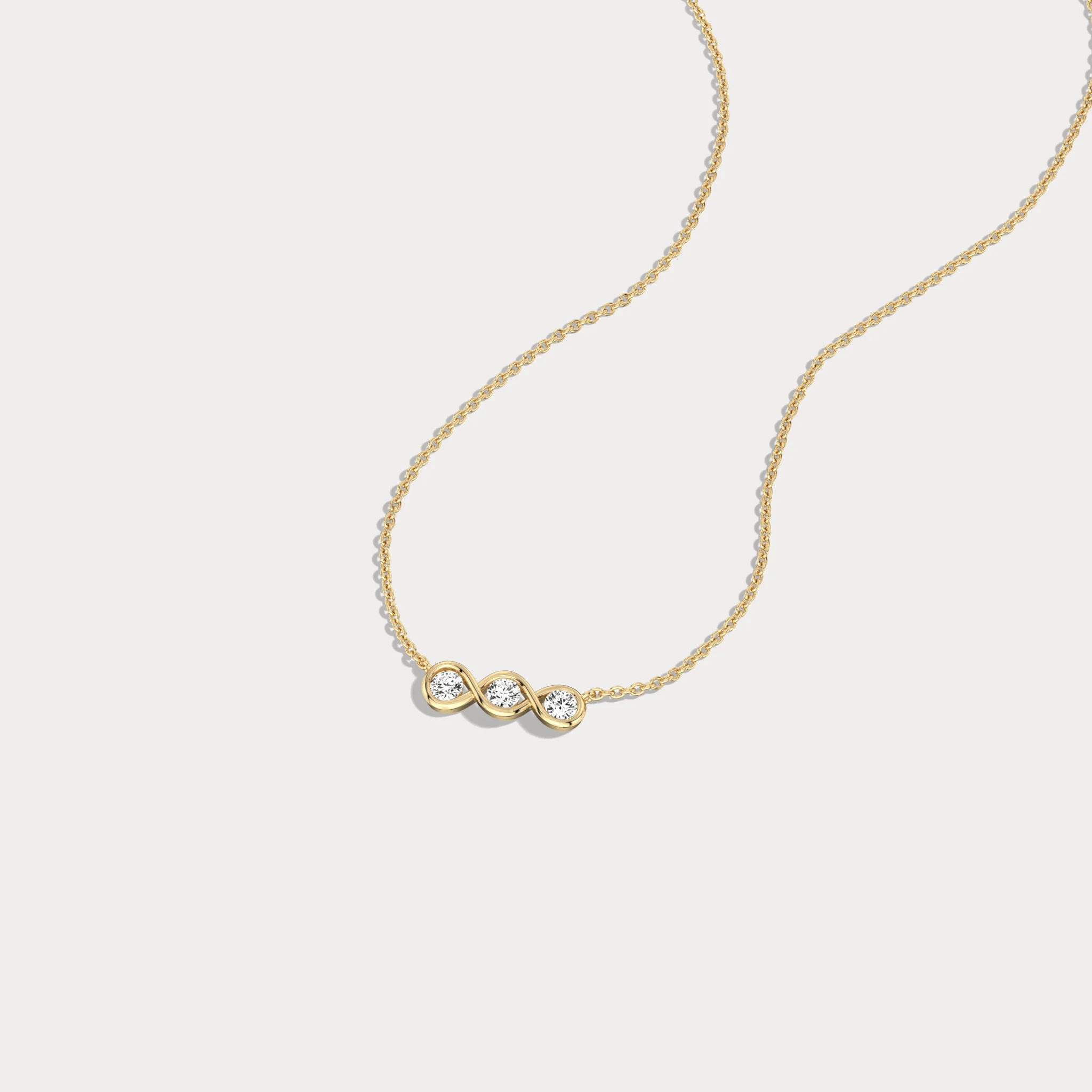 14K Gold Bezel Set 3 Stone Lab Dimaond Necklace - Image 7