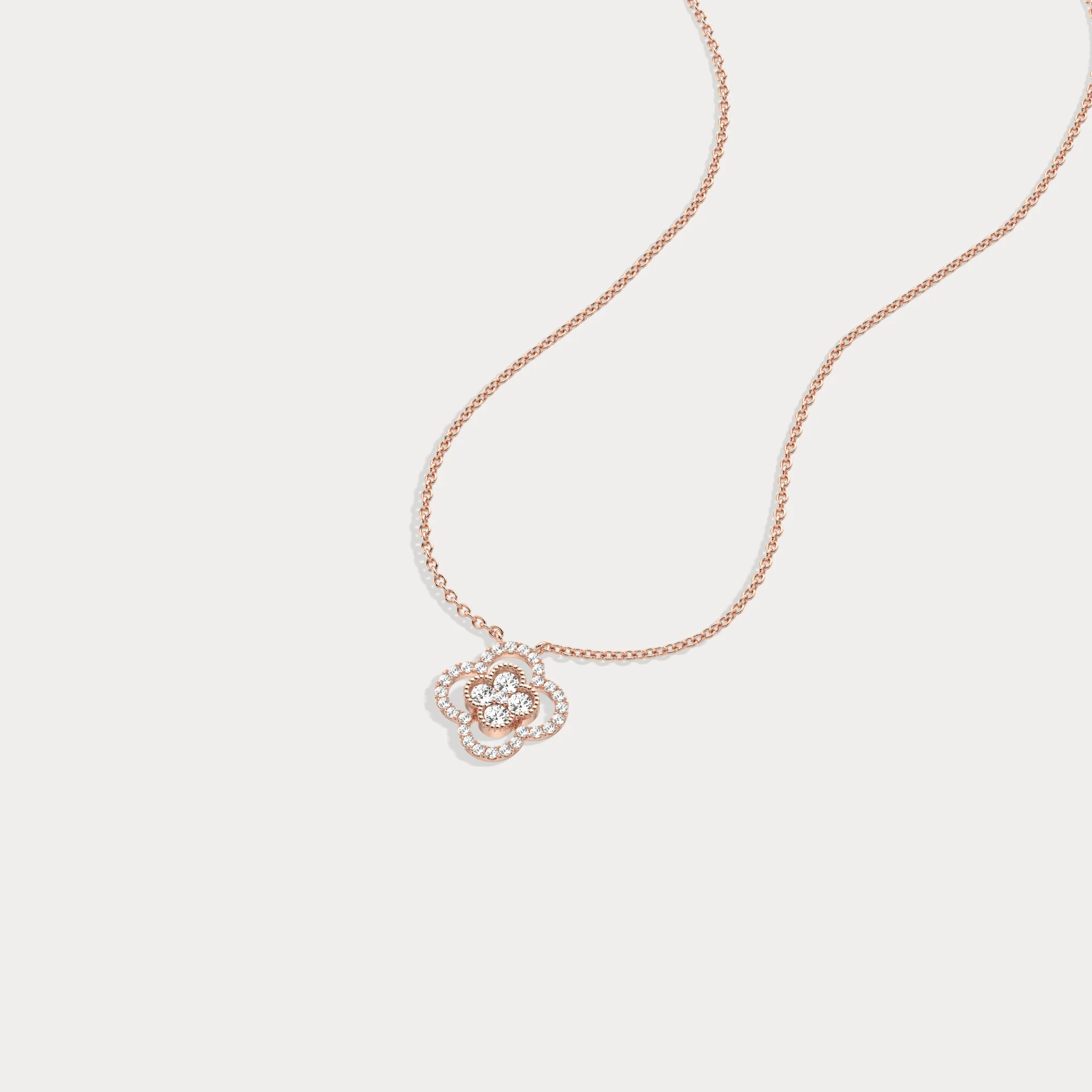 14K Gold Four Leaft Clover Pendant Necklace With Lab Dimaond - Image 22