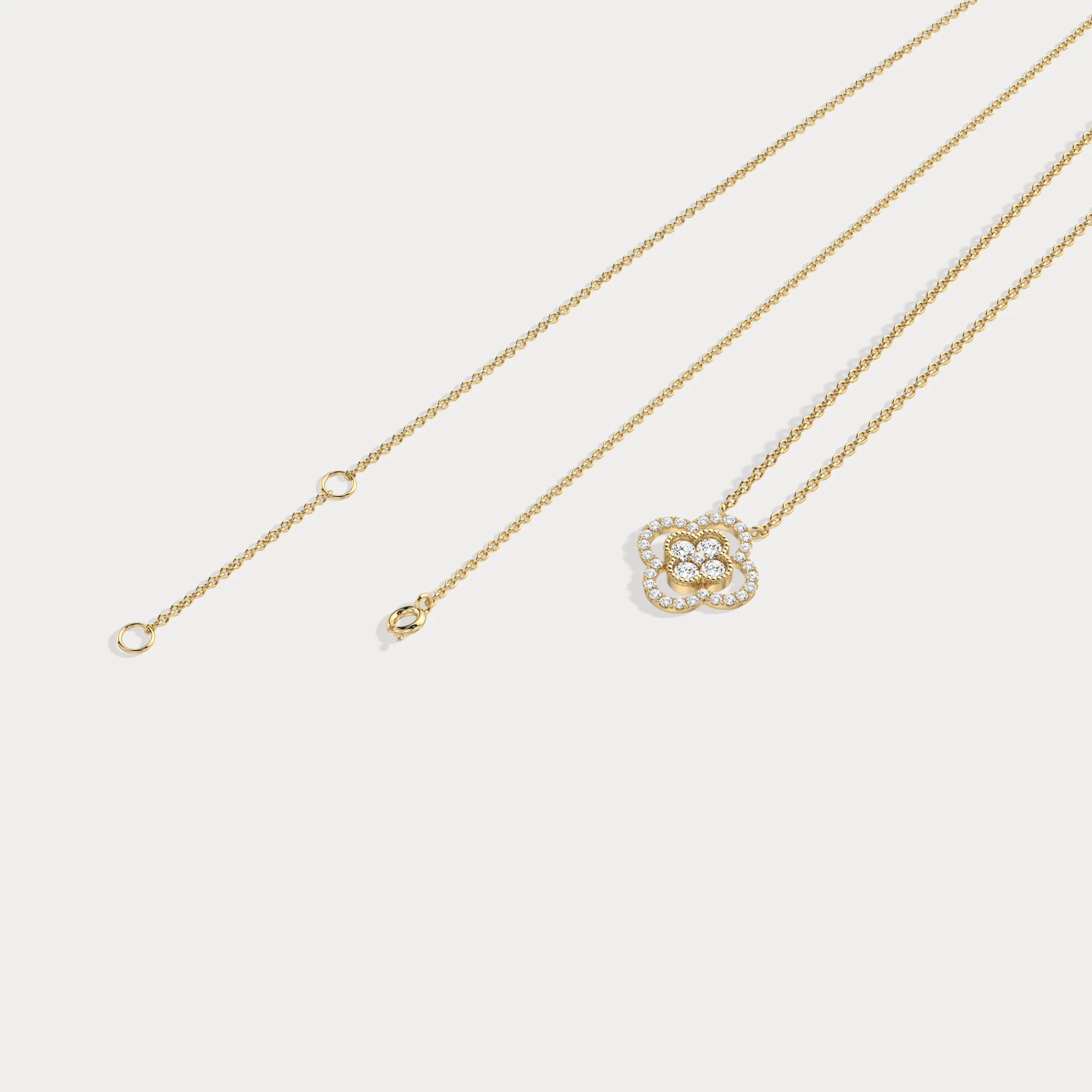 14K Gold Four Leaft Clover Pendant Necklace With Lab Dimaond - Image 5