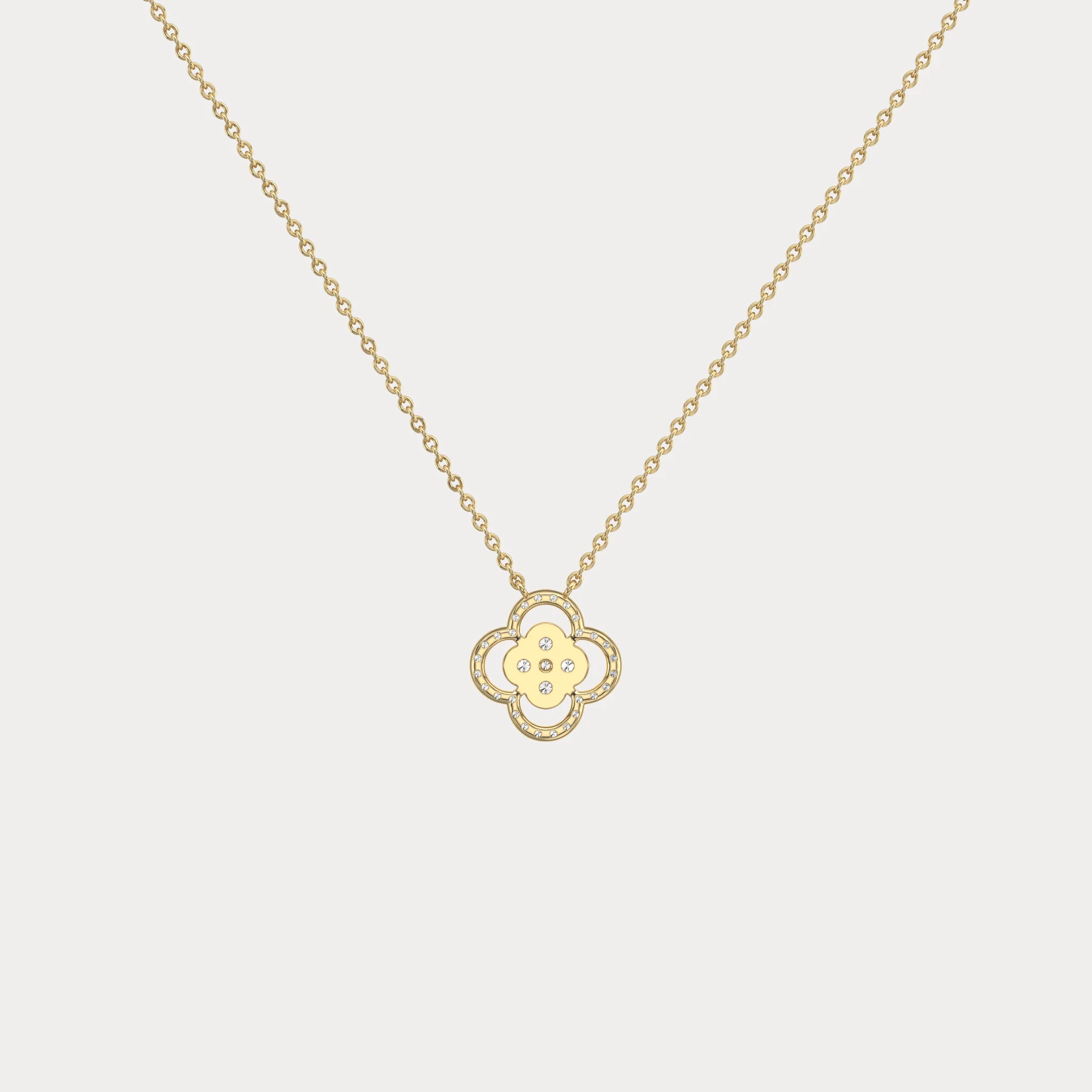 14K Gold Four Leaft Clover Pendant Necklace With Lab Dimaond - Image 6