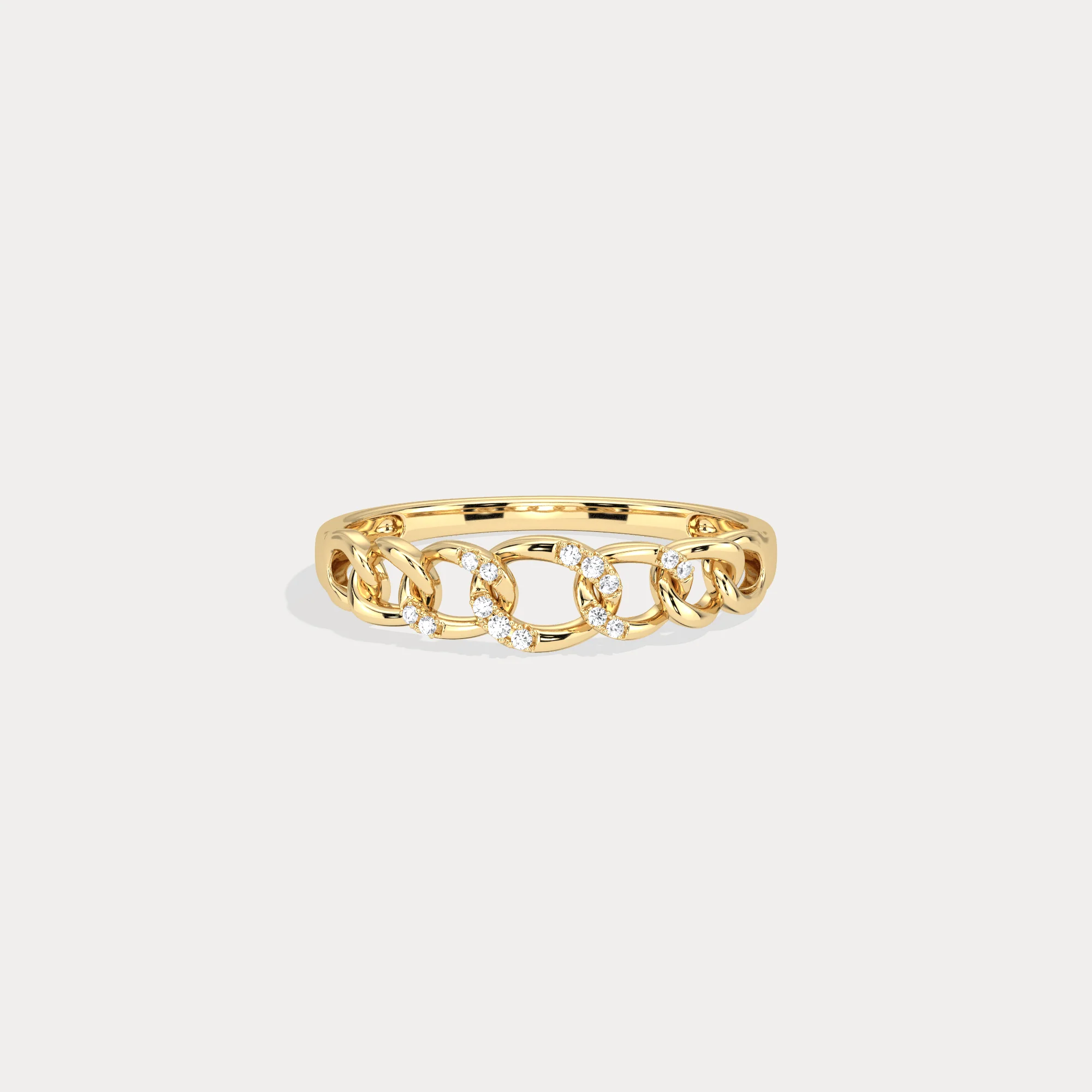 14K Gold Interlocking Chain Ring with Lab-Grown Diamond Accents