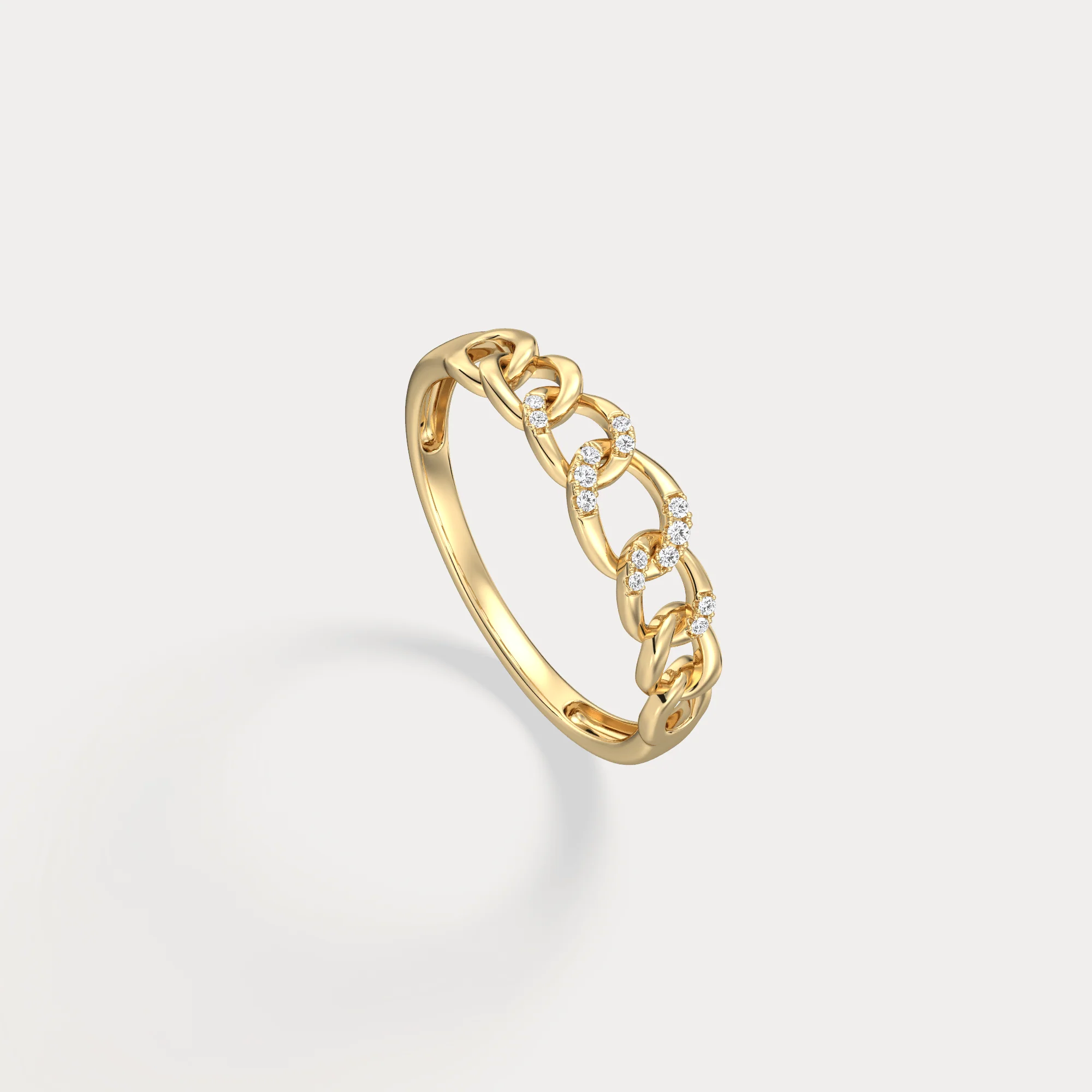 14K Gold Interlocking Chain Ring with Lab-Grown Diamond Accents - Image 5