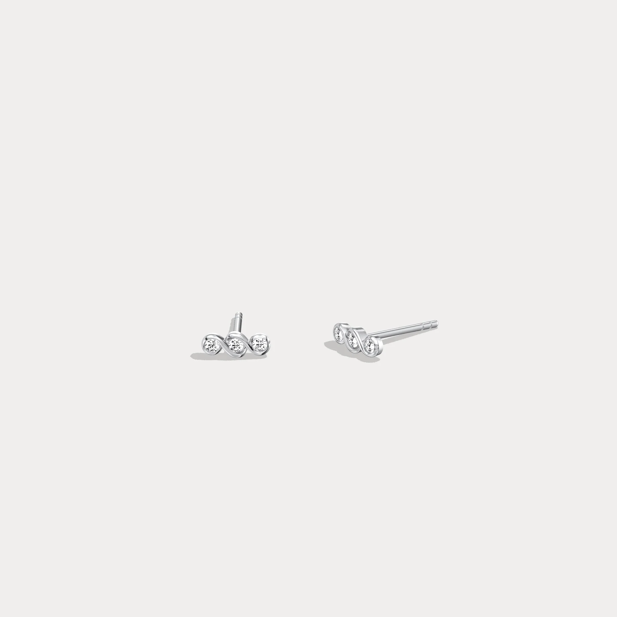 14K Gold/Platinum Bezel Set with Three Lab-Grown Diamonds Stud Earrings - Image 12