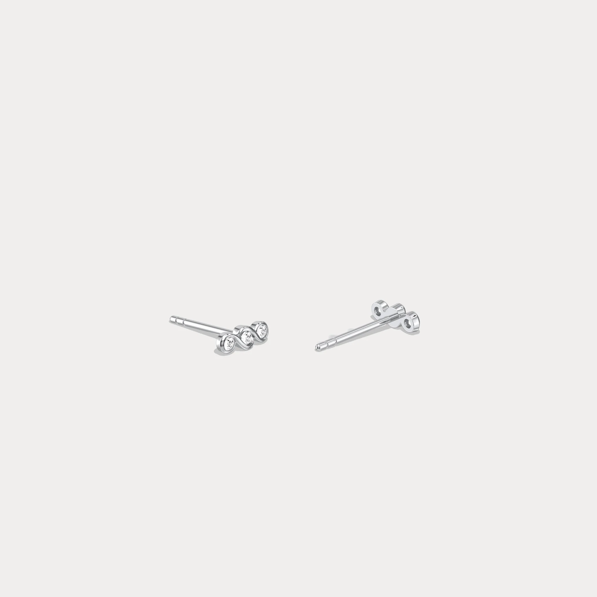14K Gold/Platinum Bezel Set with Three Lab-Grown Diamonds Stud Earrings - Image 23