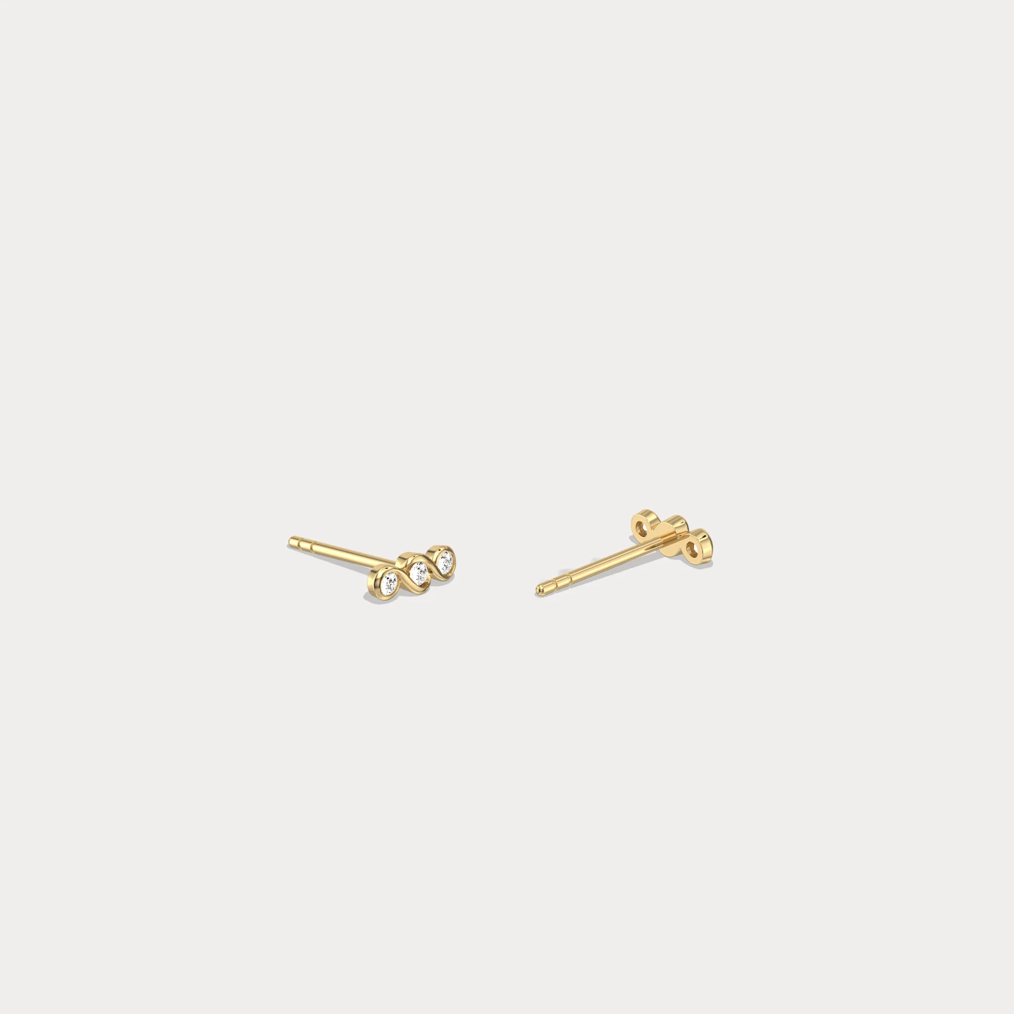 14K Gold/Platinum Bezel Set with Three Lab-Grown Diamonds Stud Earrings - Image 4