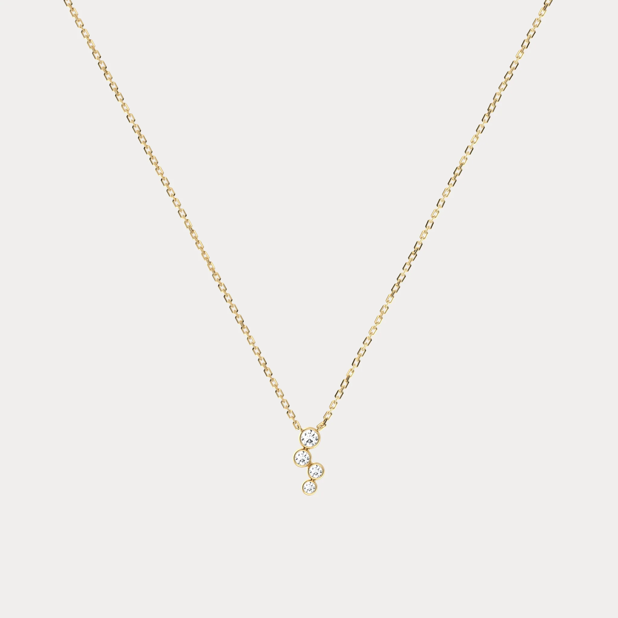 14K Gold/Platinum Bubble Necklace Bezel Set with Four Lab-Grown Diamonds