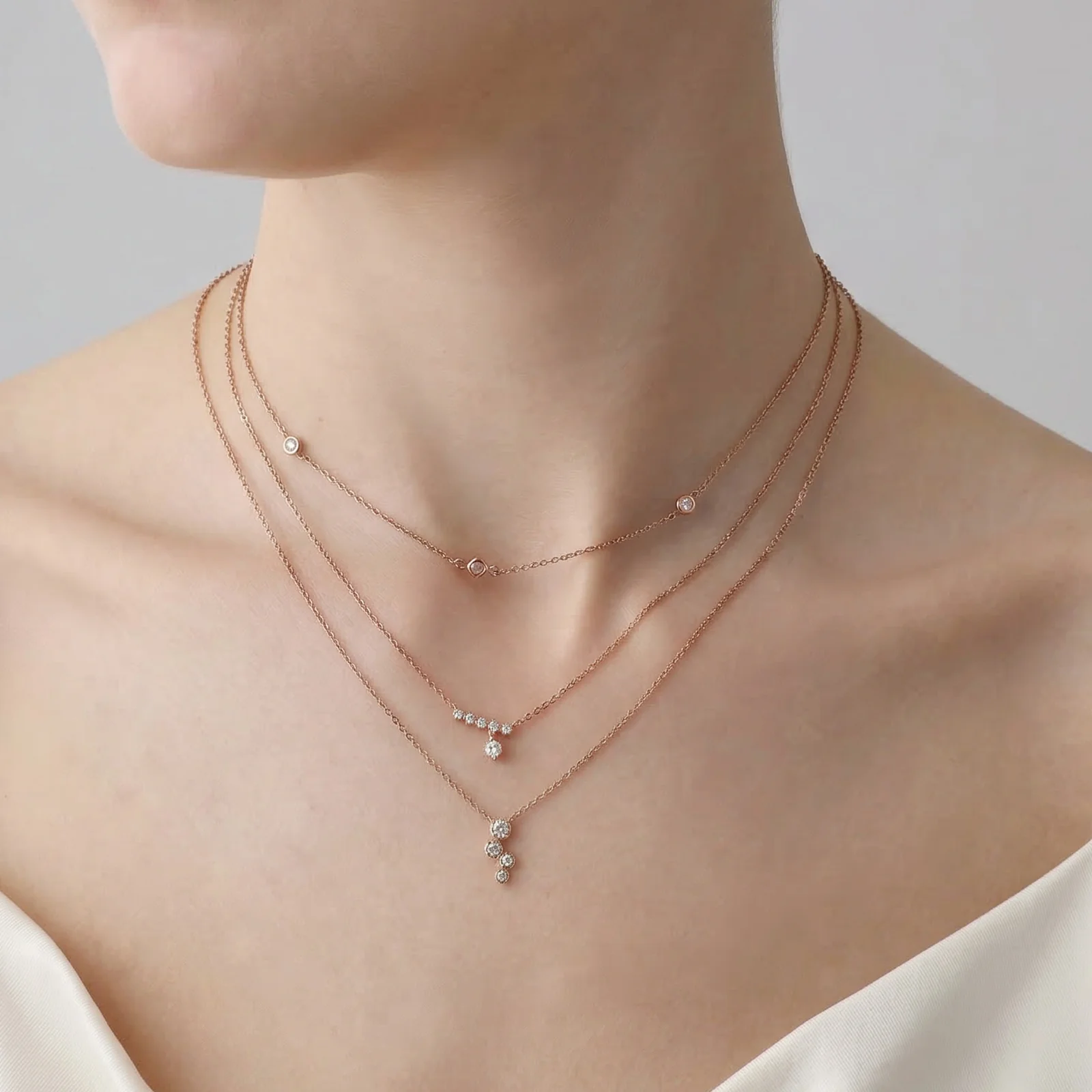 14K Gold/Platinum Bubble Necklace Bezel Set with Four Lab-Grown Diamonds - Image 13
